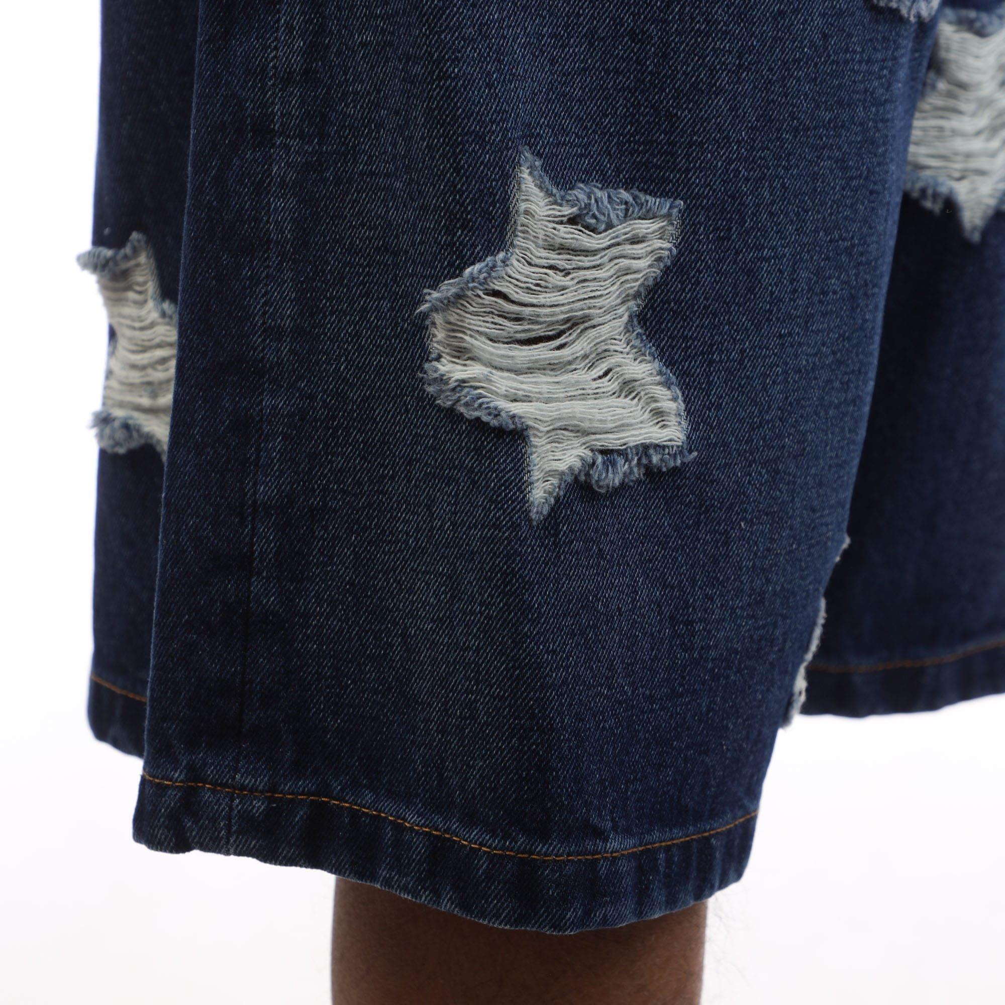 Blue - Off White - Stars Denim Shorts - 4