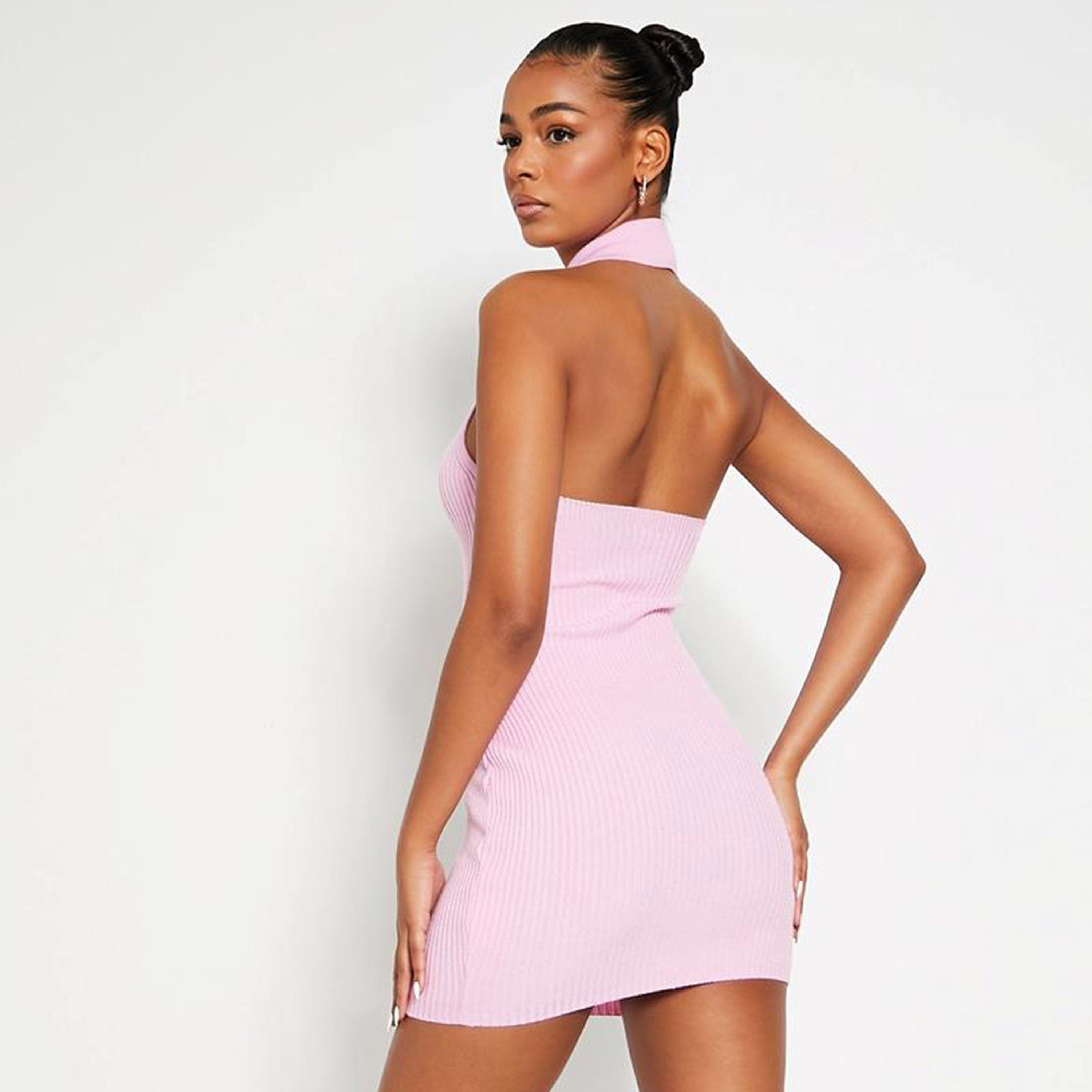 Roza - I Saw It First - ISAWITFIRST Collar Detail Backless Knitted Mini Dress - 4