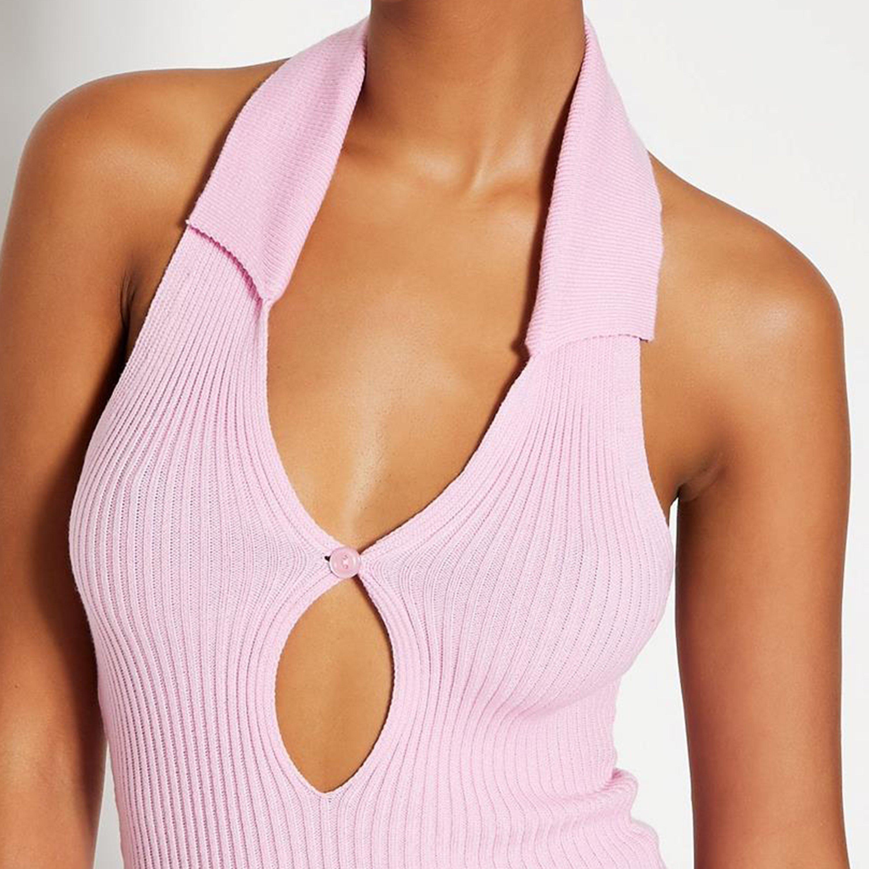 Roza - I Saw It First - ISAWITFIRST Collar Detail Backless Knitted Mini Dress - 5