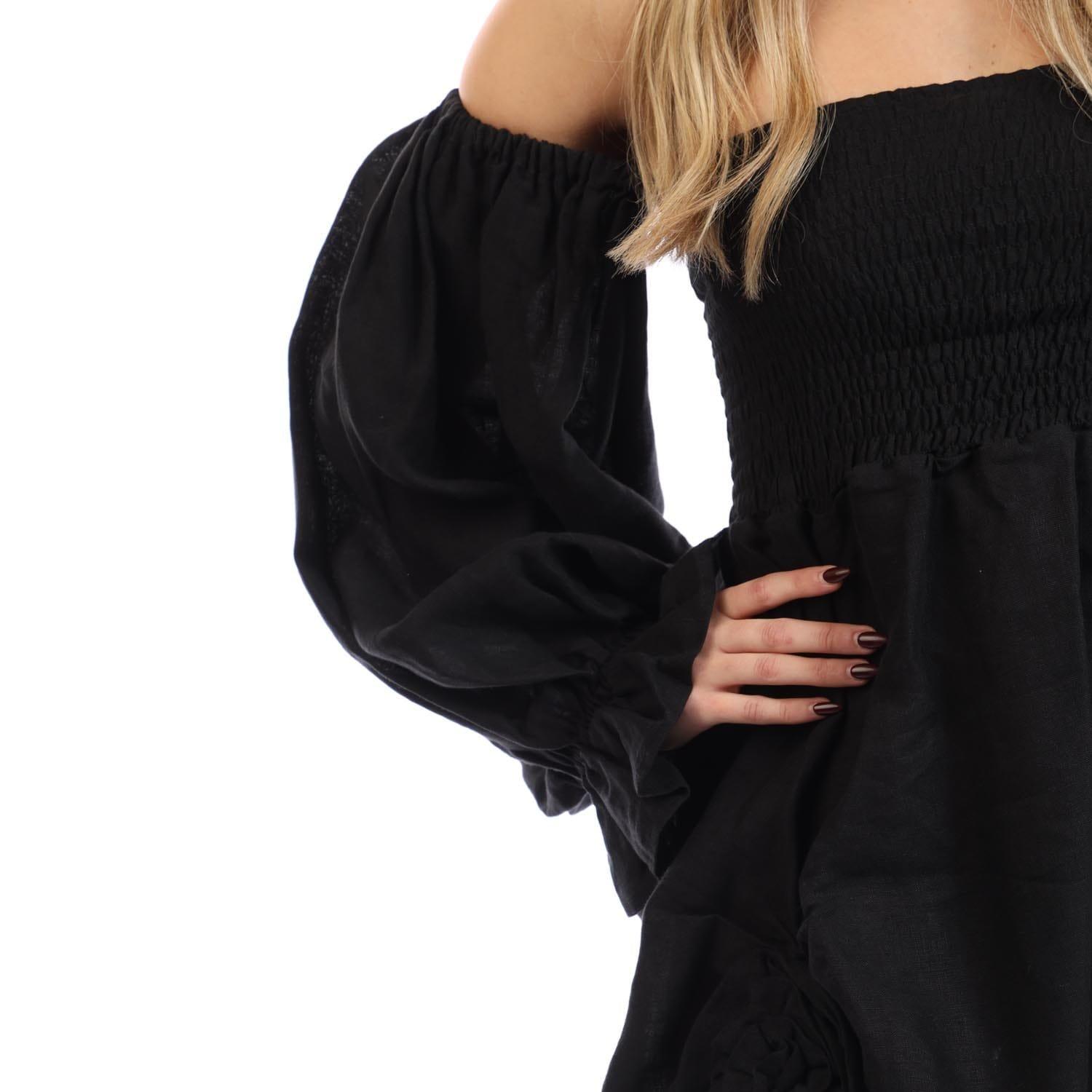 Black - Sleeper - Atlanta Linen Dress With Rose Detail - 4