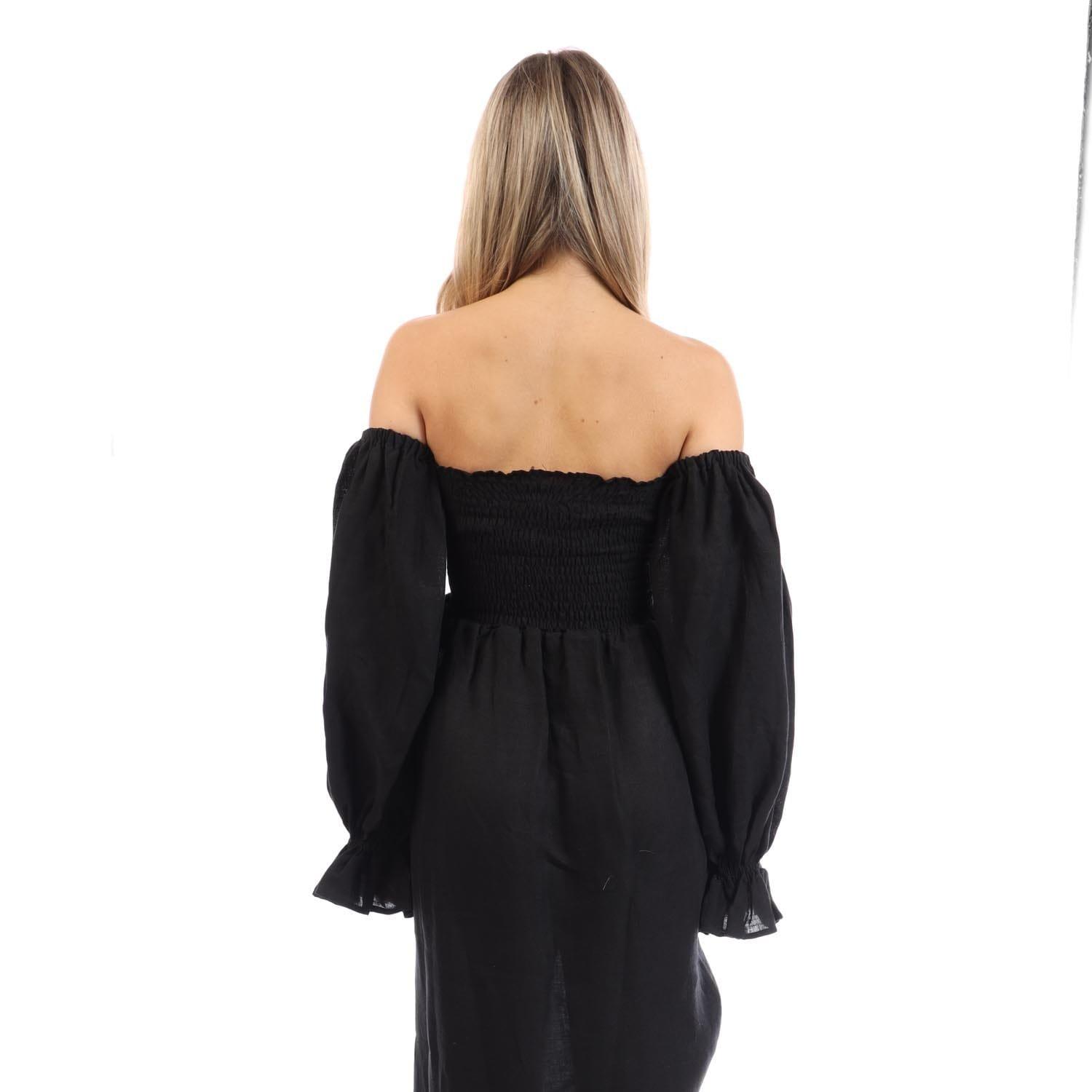 Black - Sleeper - Atlanta Linen Dress With Rose Detail - 5