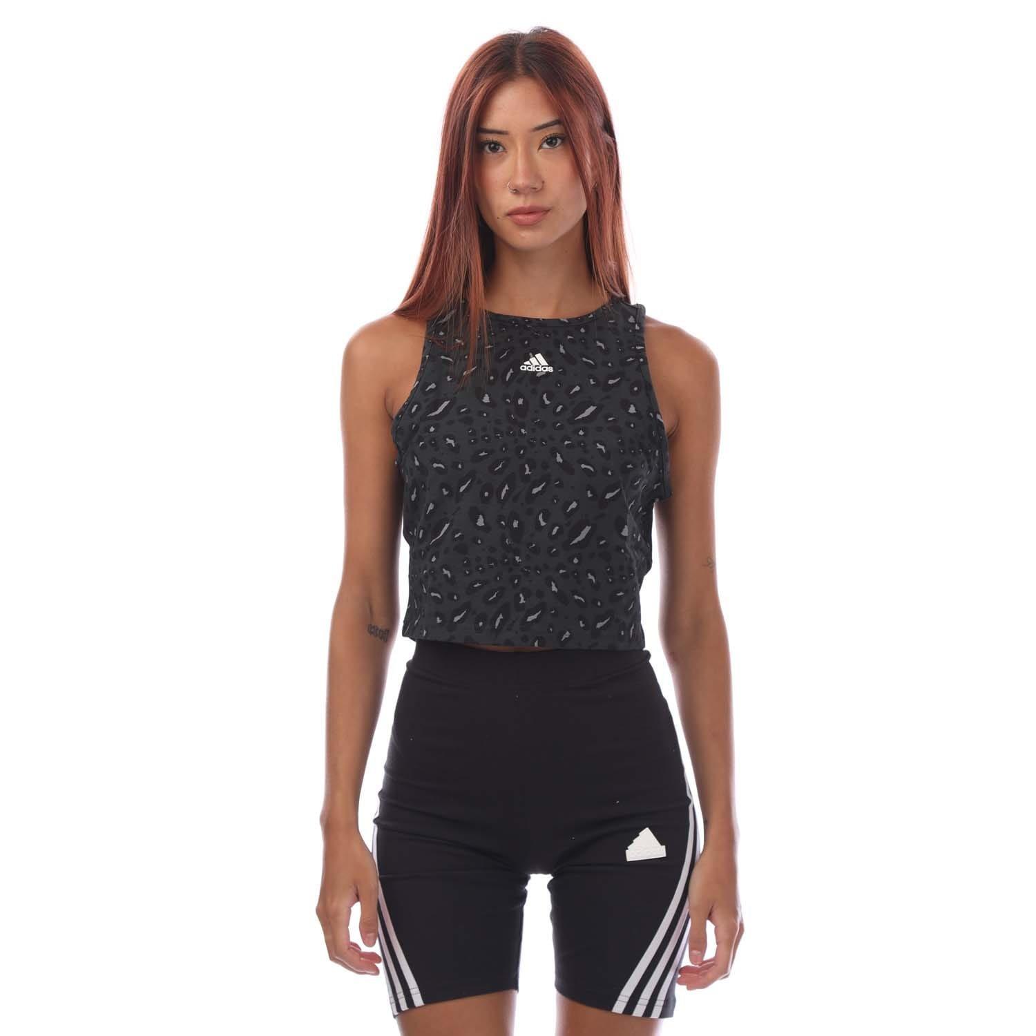 Grey Black - adidas - Essentials Animal-Print Crop Tank Top - 1