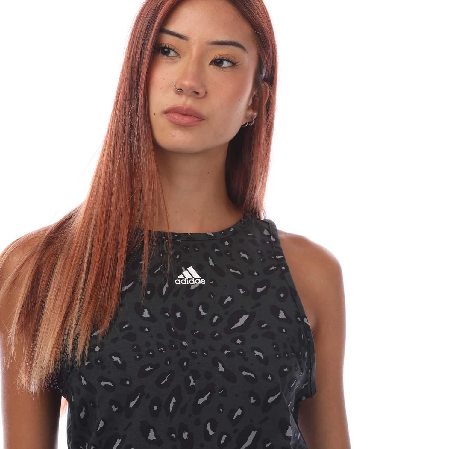 Grau Schwarz - adidas - Essentials Animal-Print Crop Tank Top - 2