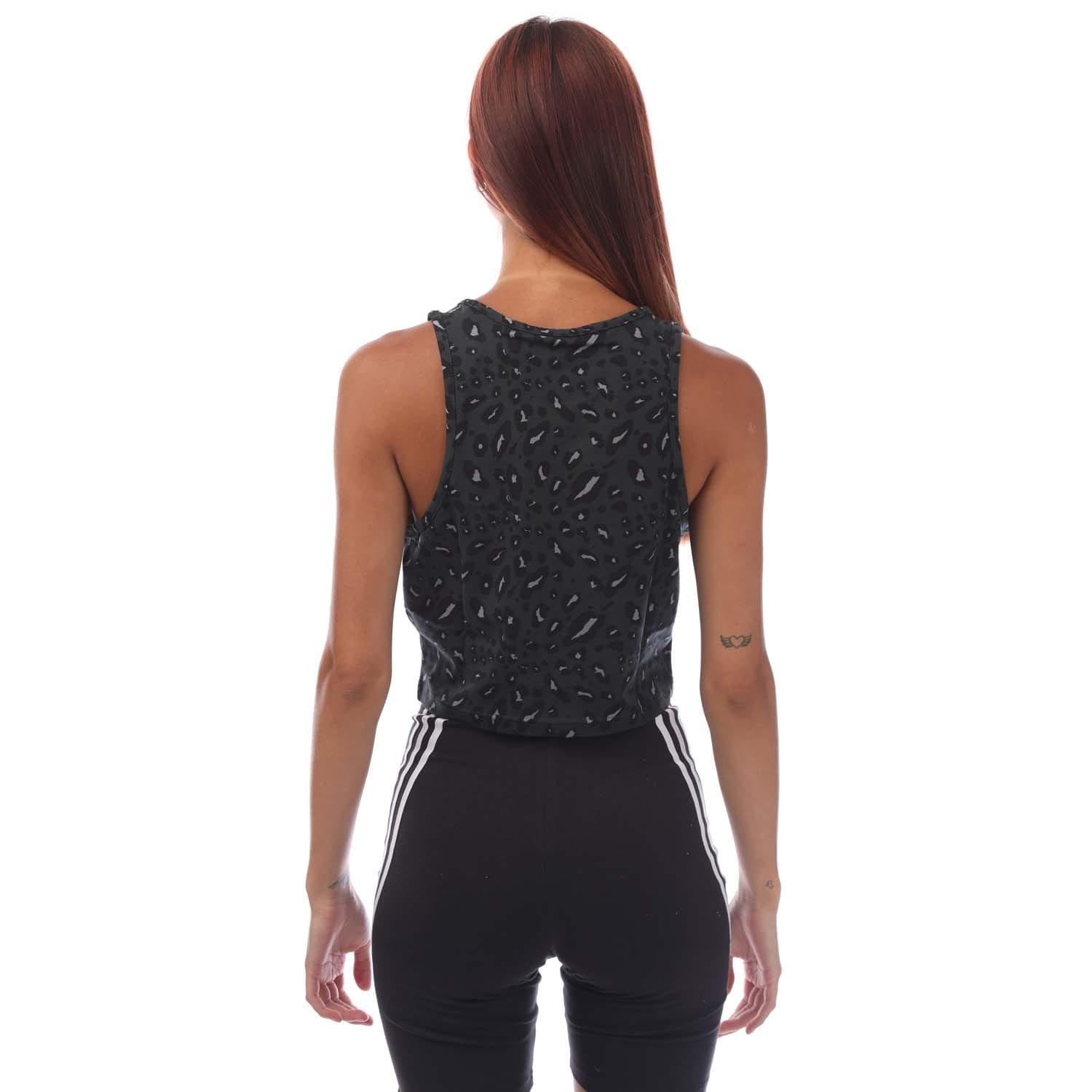 Grau Schwarz - adidas - Essentials Animal-Print Crop Tank Top - 3