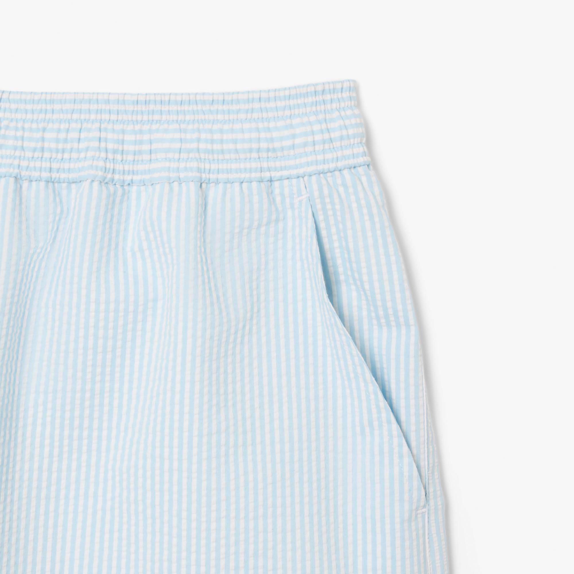 White - Lacoste - Mid-Length Striped Textured Swim Trunks - 2