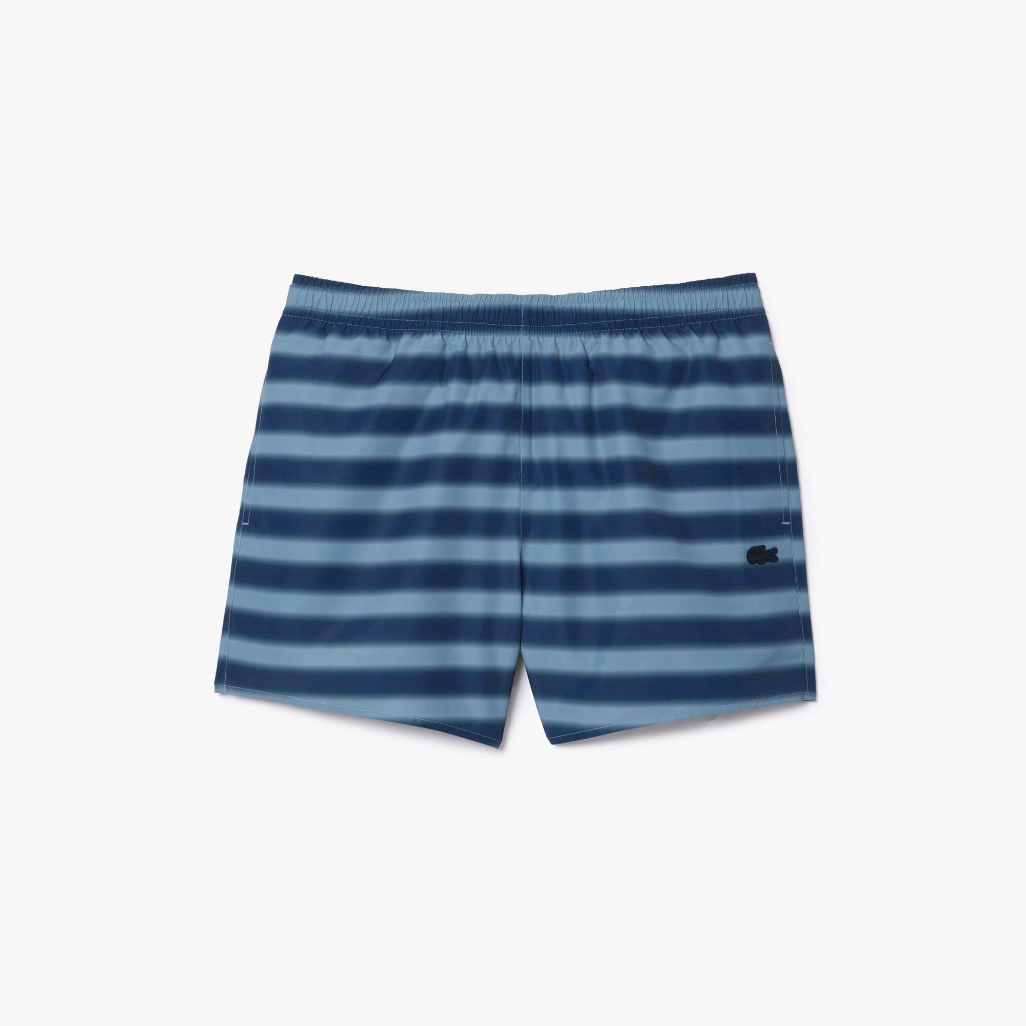 Blue - Lacoste - Striped Swim Trunks - 1
