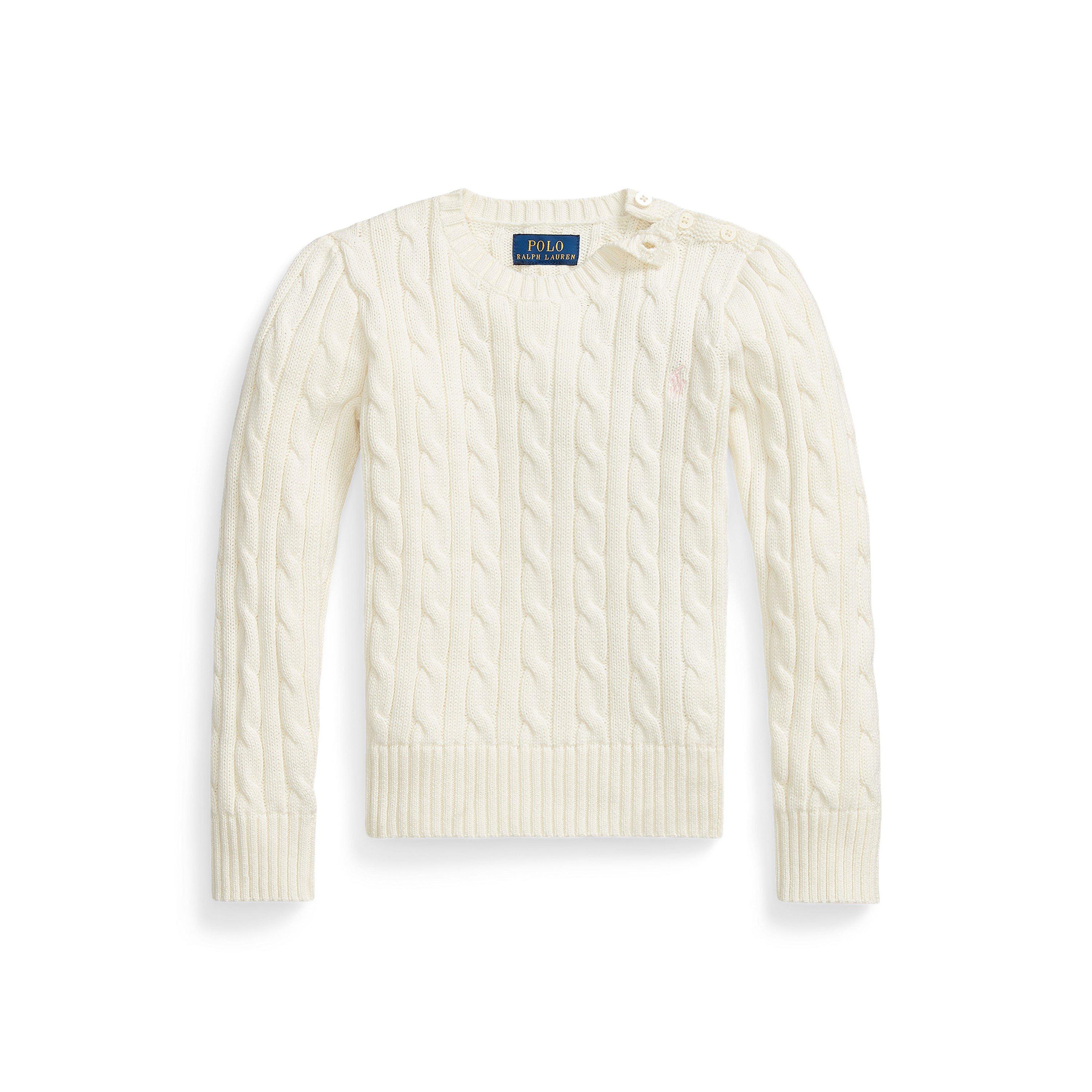 White/Pink - Polo Ralph Lauren - Kids' Cable Knit Jumper - 1