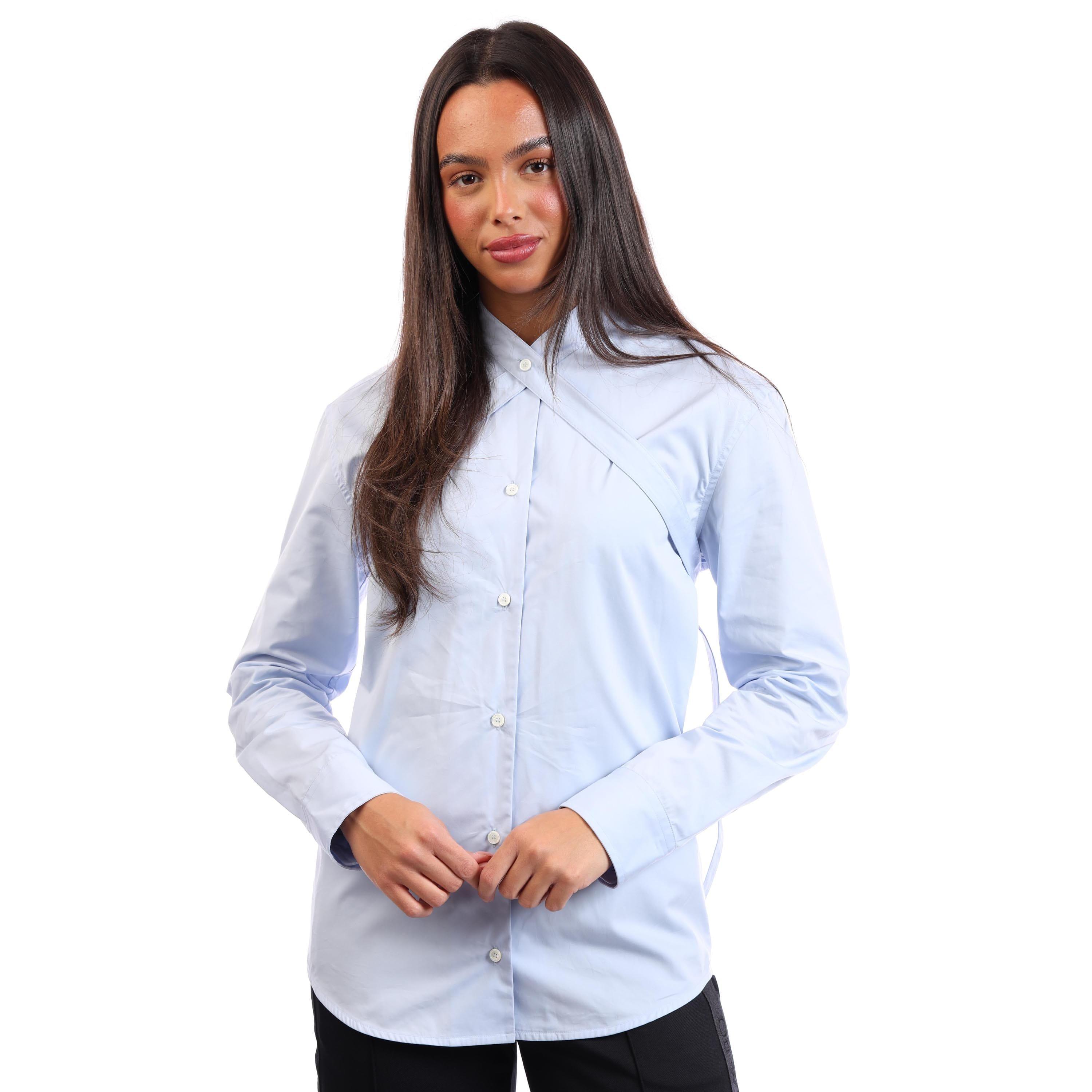 Light Blue - Off White - Poplin Cross Belt Shirt - 1