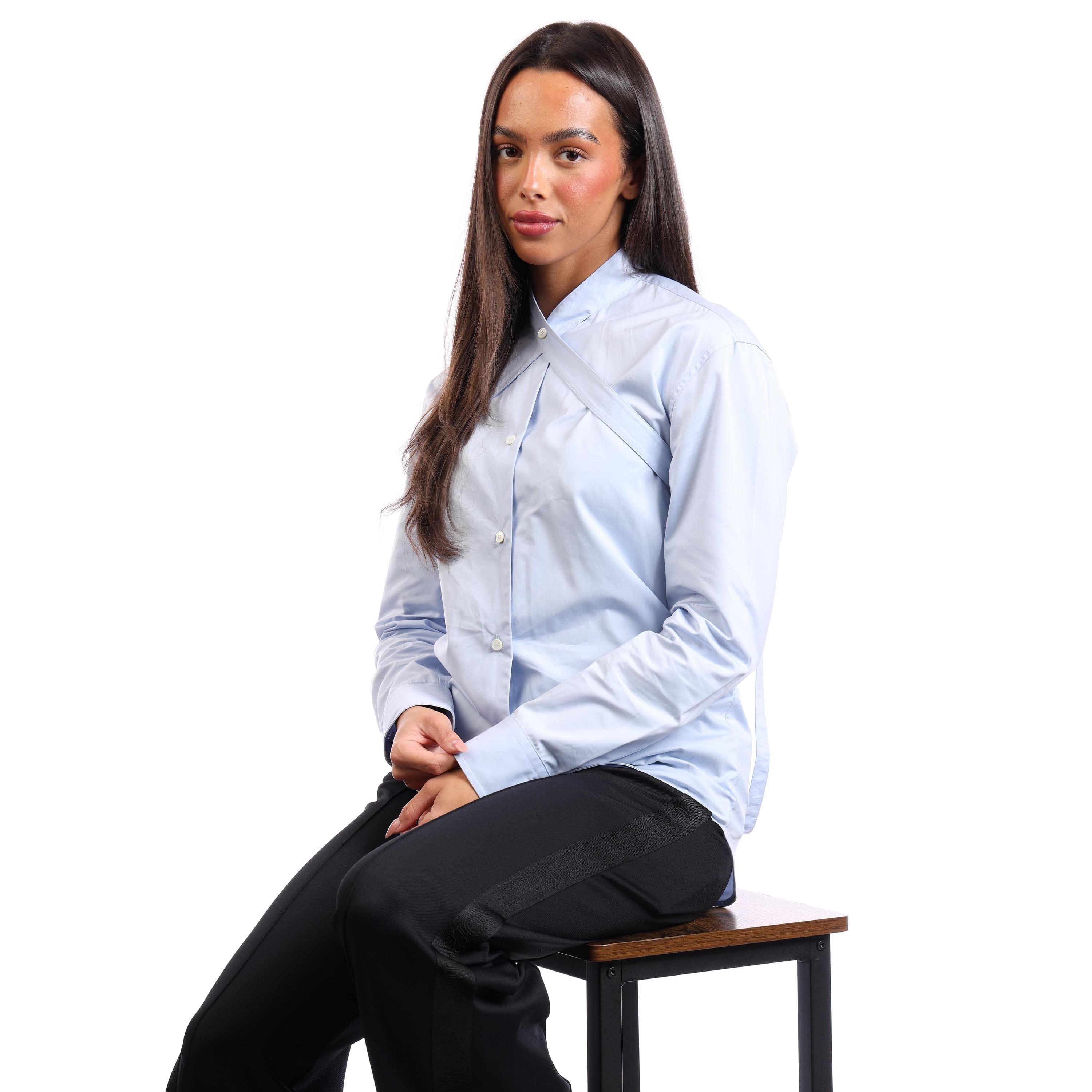 Light Blue - Off White - Poplin Cross Belt Shirt - 4