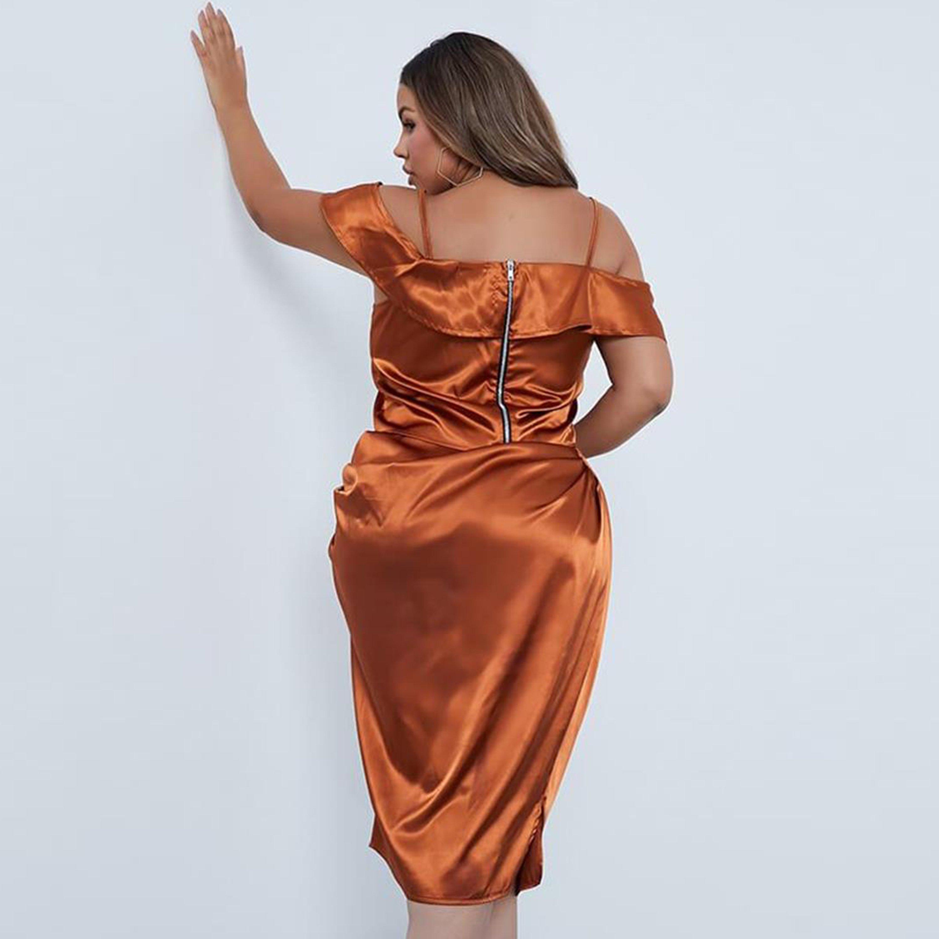 Orange - I Saw It First - ISAWITFIRST Plus Size Satin Cold Shoulder Crop Top - 4