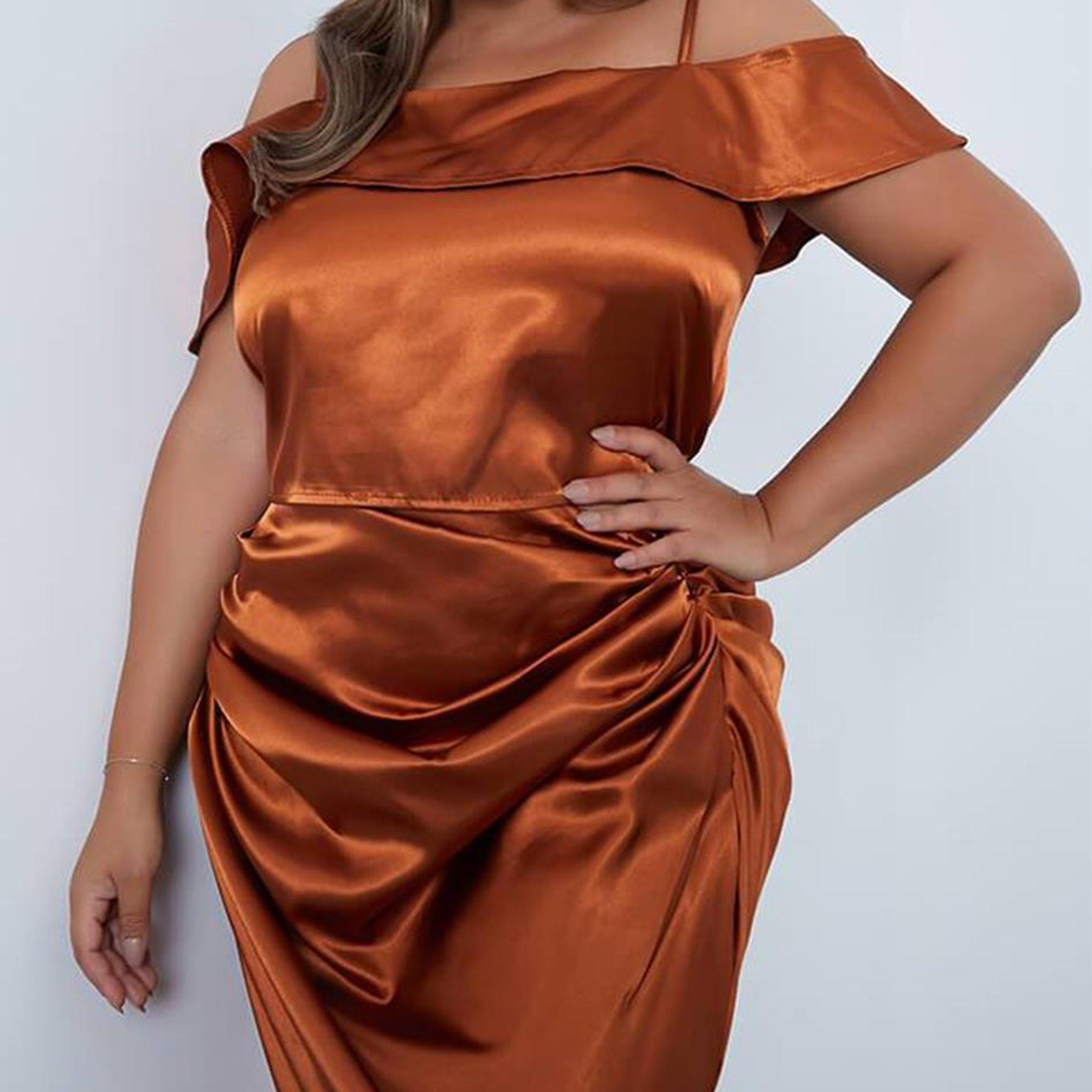 Orange - I Saw It First - ISAWITFIRST Plus Size Satin Cold Shoulder Crop Top - 5