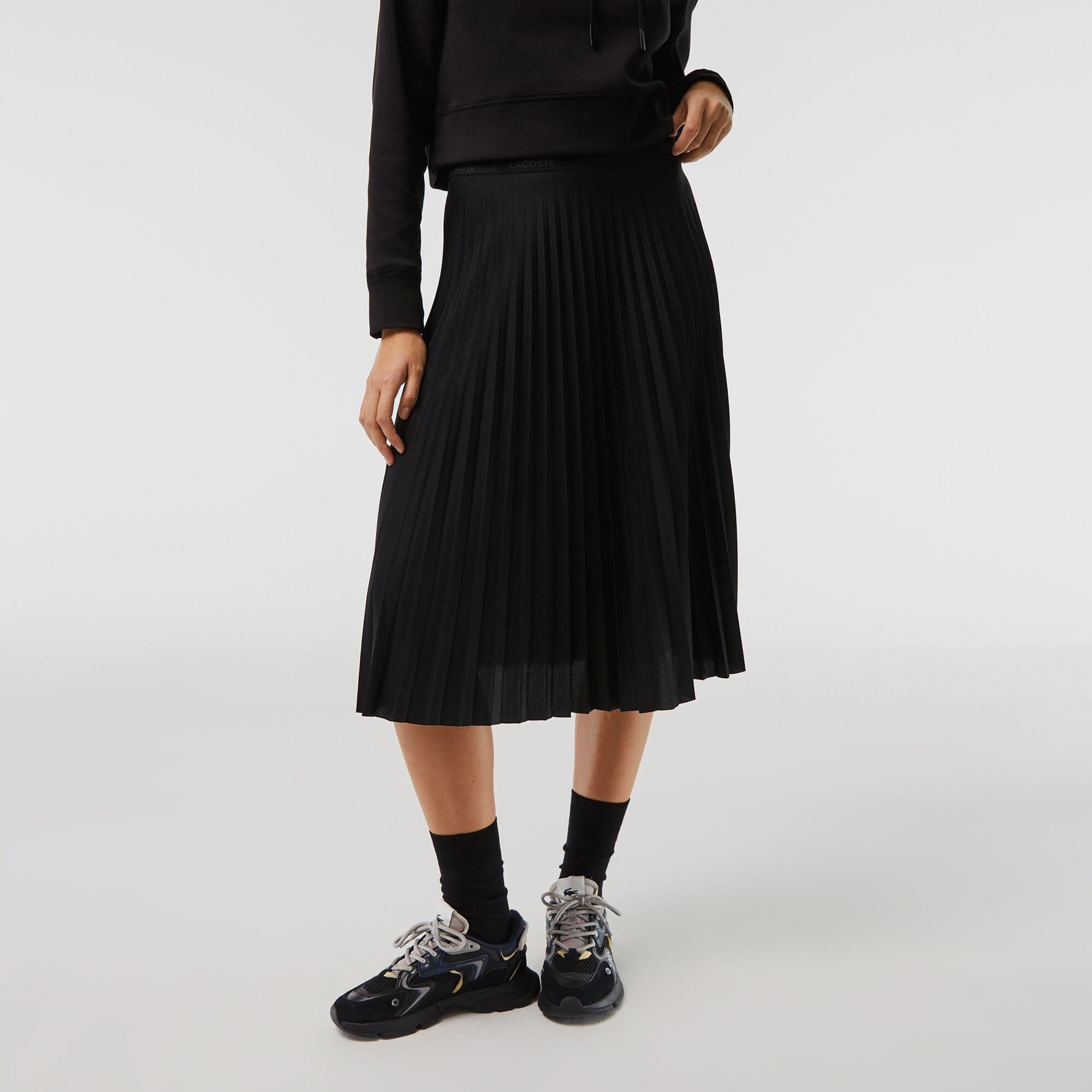 Black - Lacoste - Elasticated Waist Flowing Pleated Skirt - 2