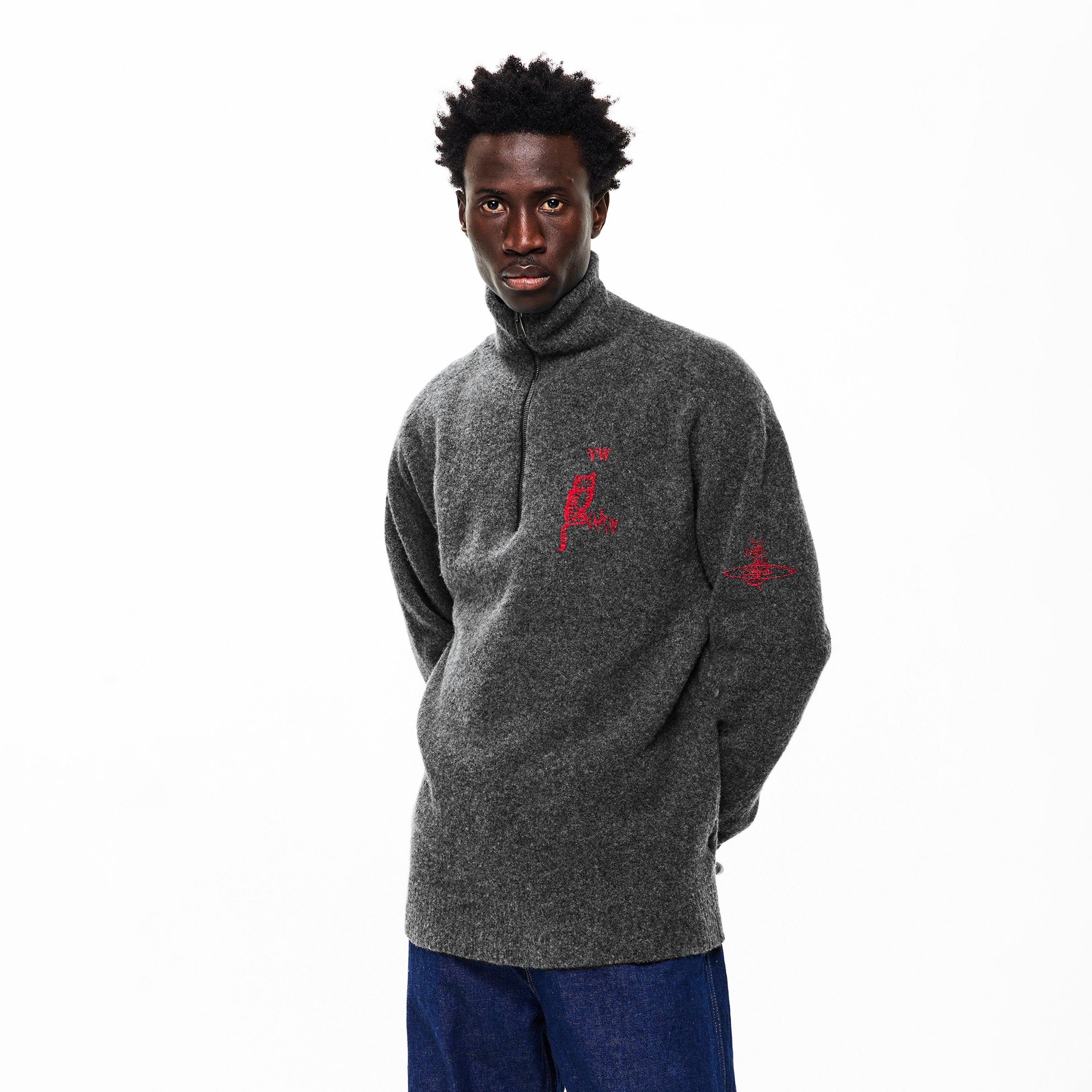 Charcoal - Vivienne Westwood - Men's Logo Turtle Turtle Neck Jumper - 3