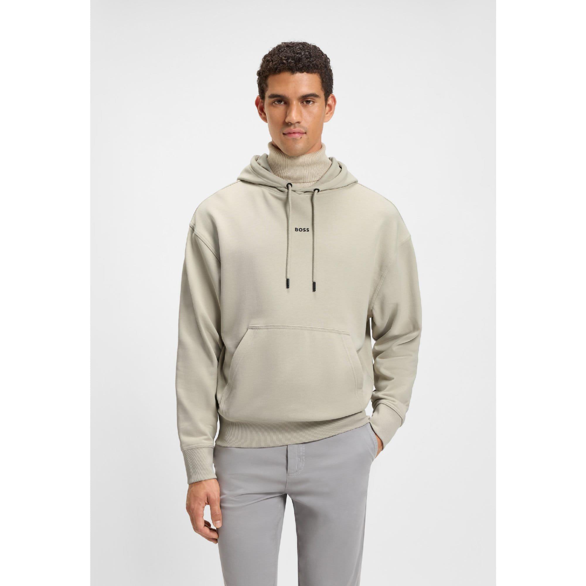 Beige - Boss - WeSmallHood Contrast Logo Hoodie - 2