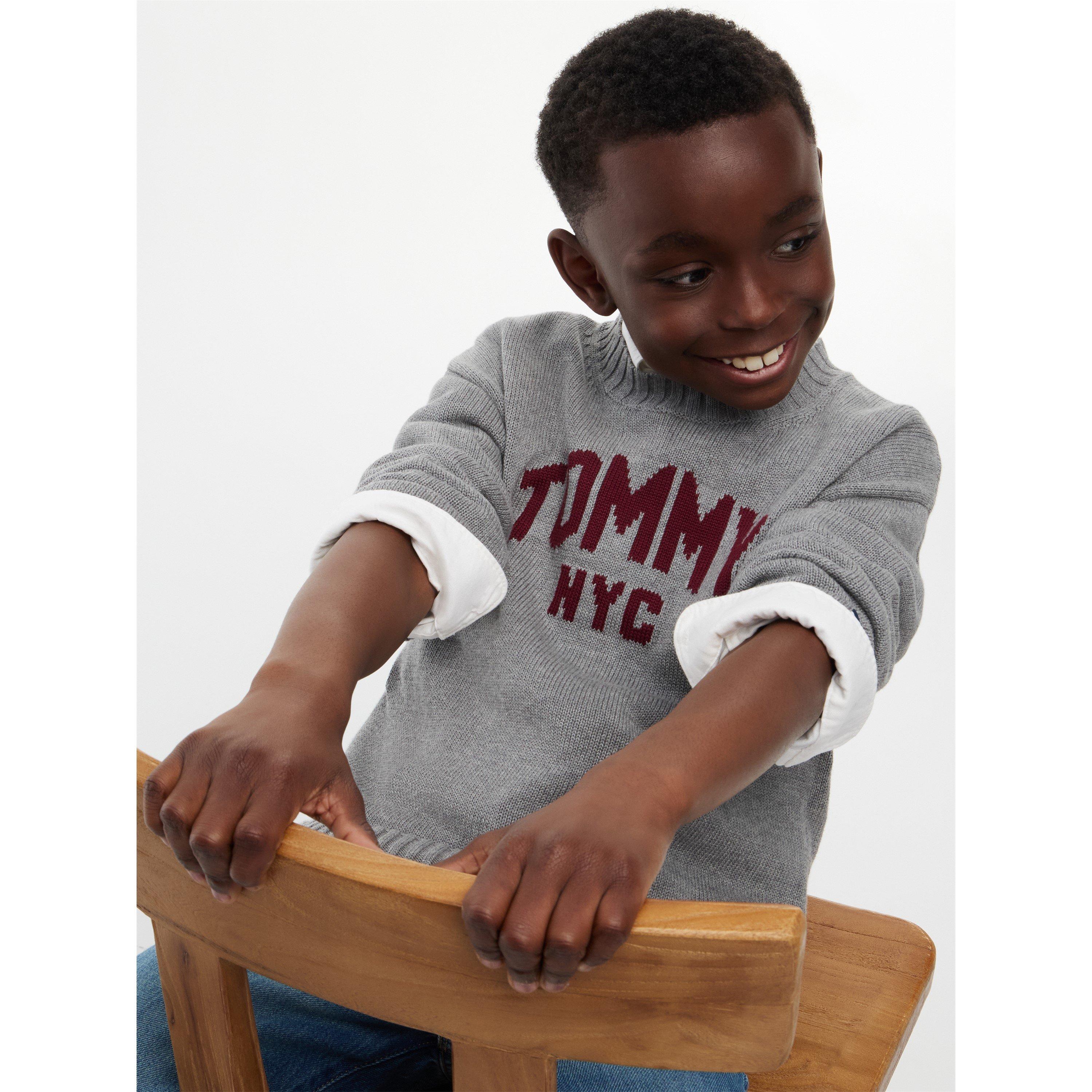 Grey Heathr P7D - Tommy Hilfiger - Kids' Varsity Knit Crew-Neck Jumper - 4