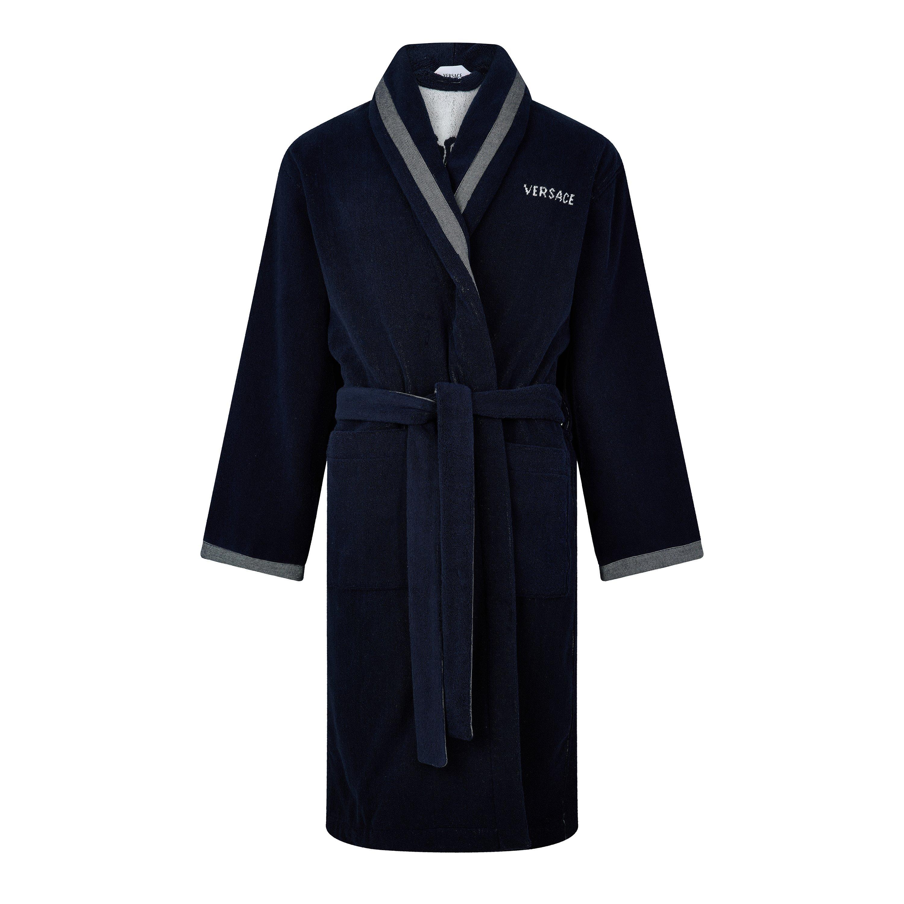 Versace Home Cotton-Terry Jacquard Bathrobe - Navy - X Large