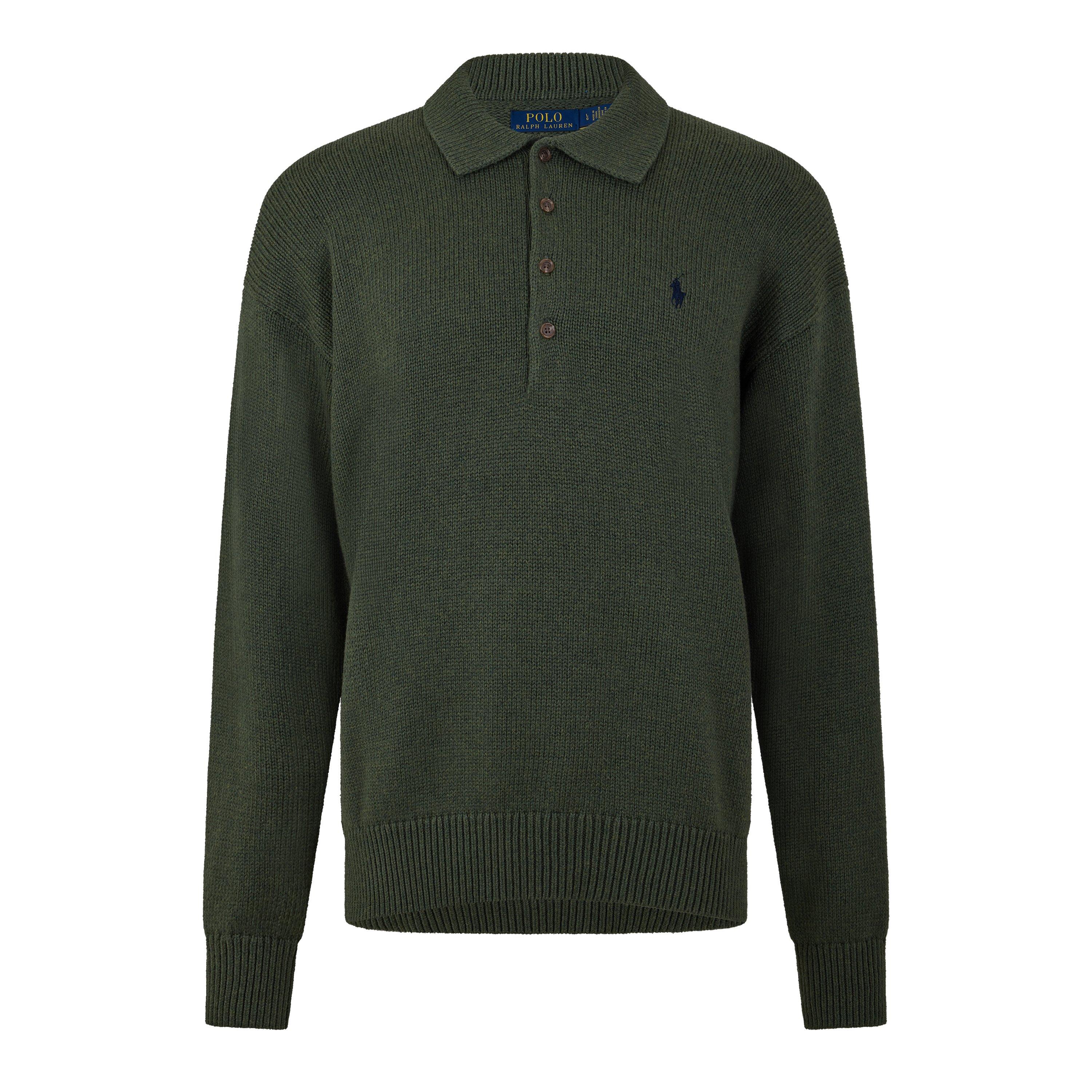 Men's Shaker Knit Cotton Long-Sleeve Polo Shirt