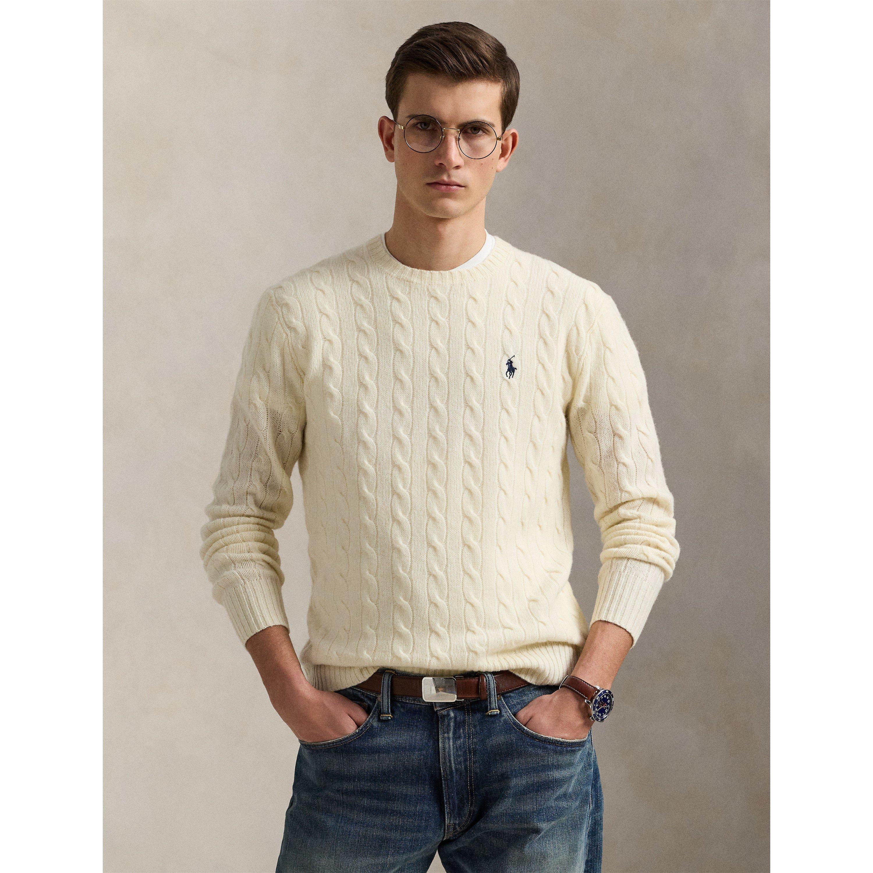Andover Cream - Polo Ralph Lauren - Men's Cable-Knit Wool Regular-Fit Crew-Neck Jumper - 2