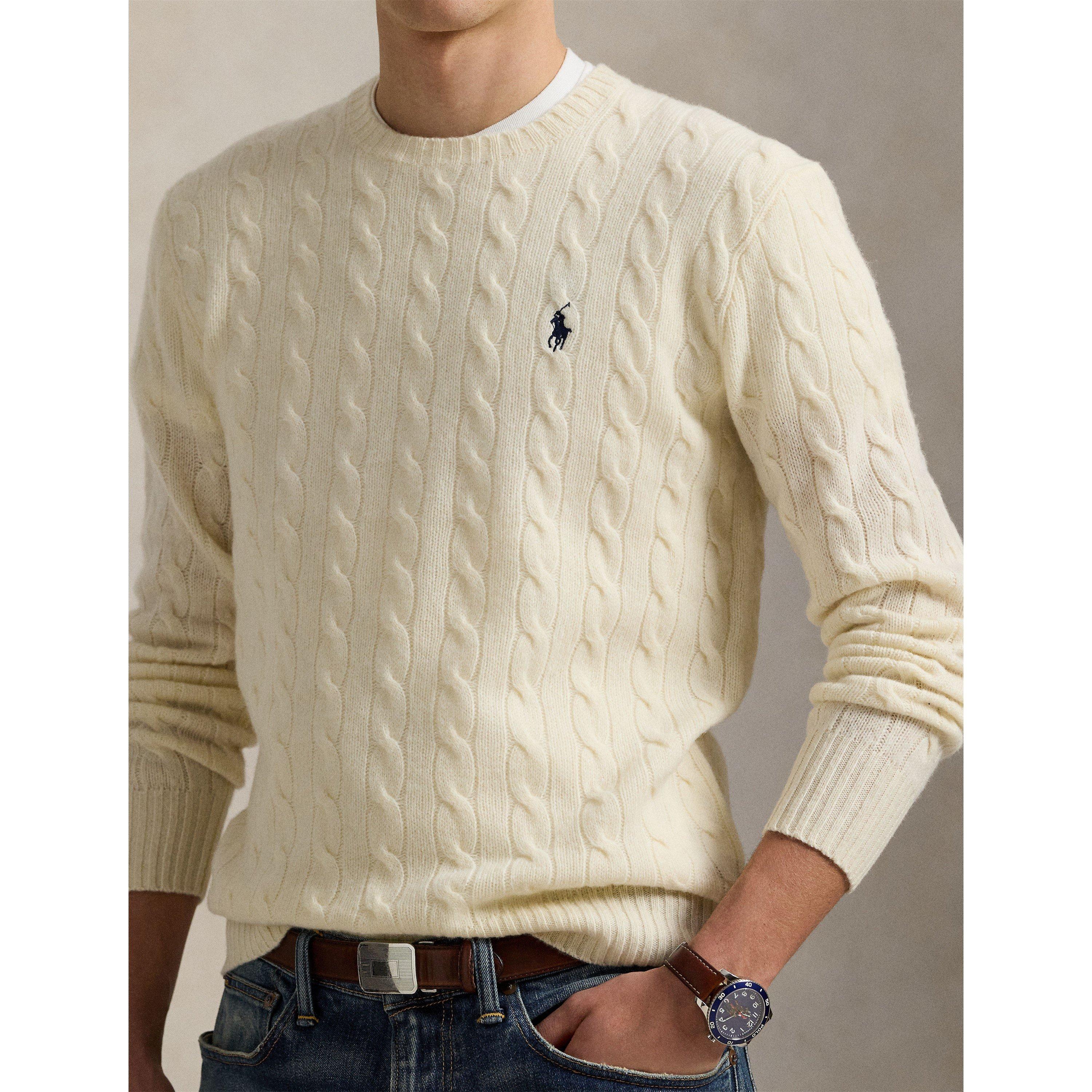 Andover Cream - Polo Ralph Lauren - Men's Cable-Knit Wool Regular-Fit Crew-Neck Jumper - 4