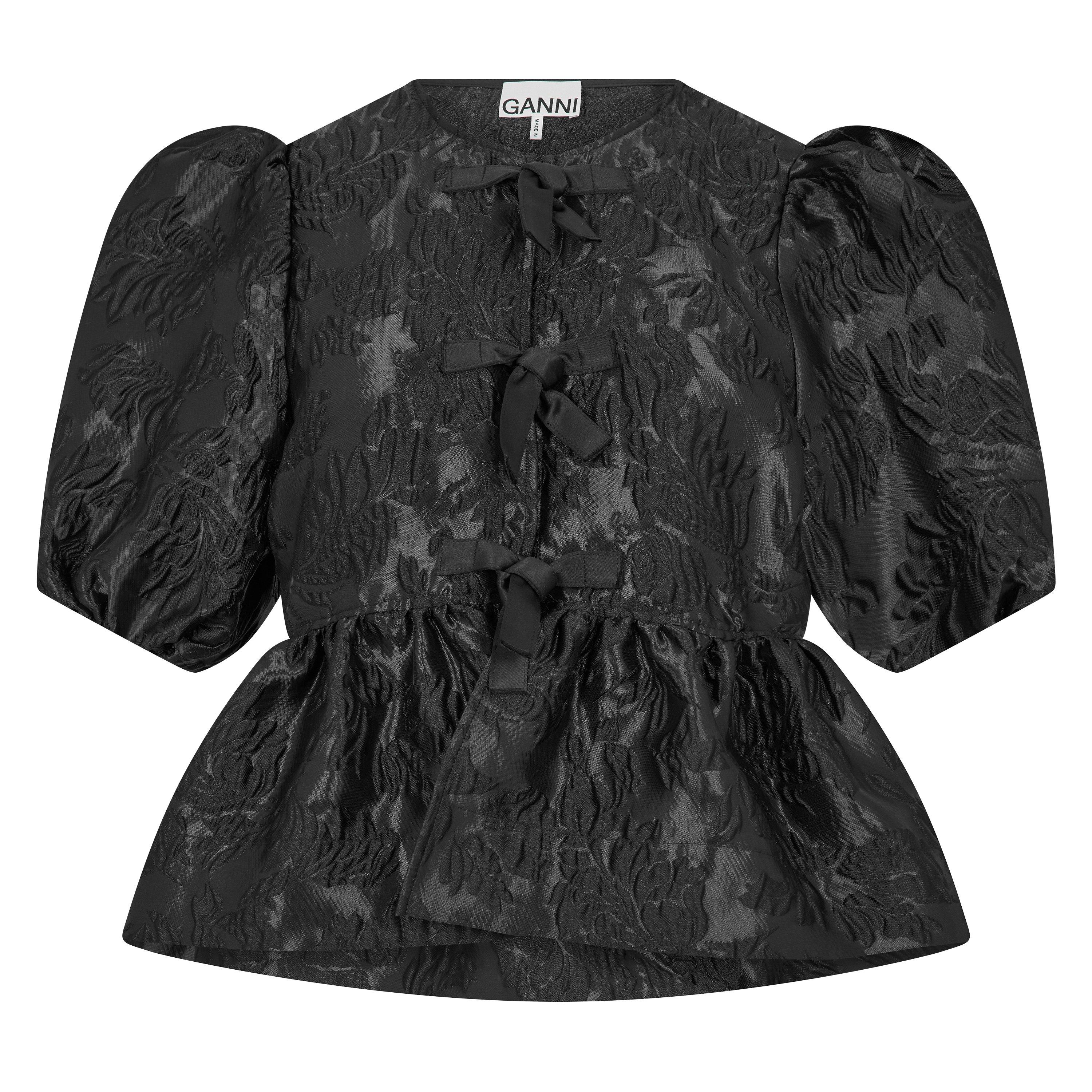 Ganni Women's Satin Peplum Blouse - Black - Size 12 (38)