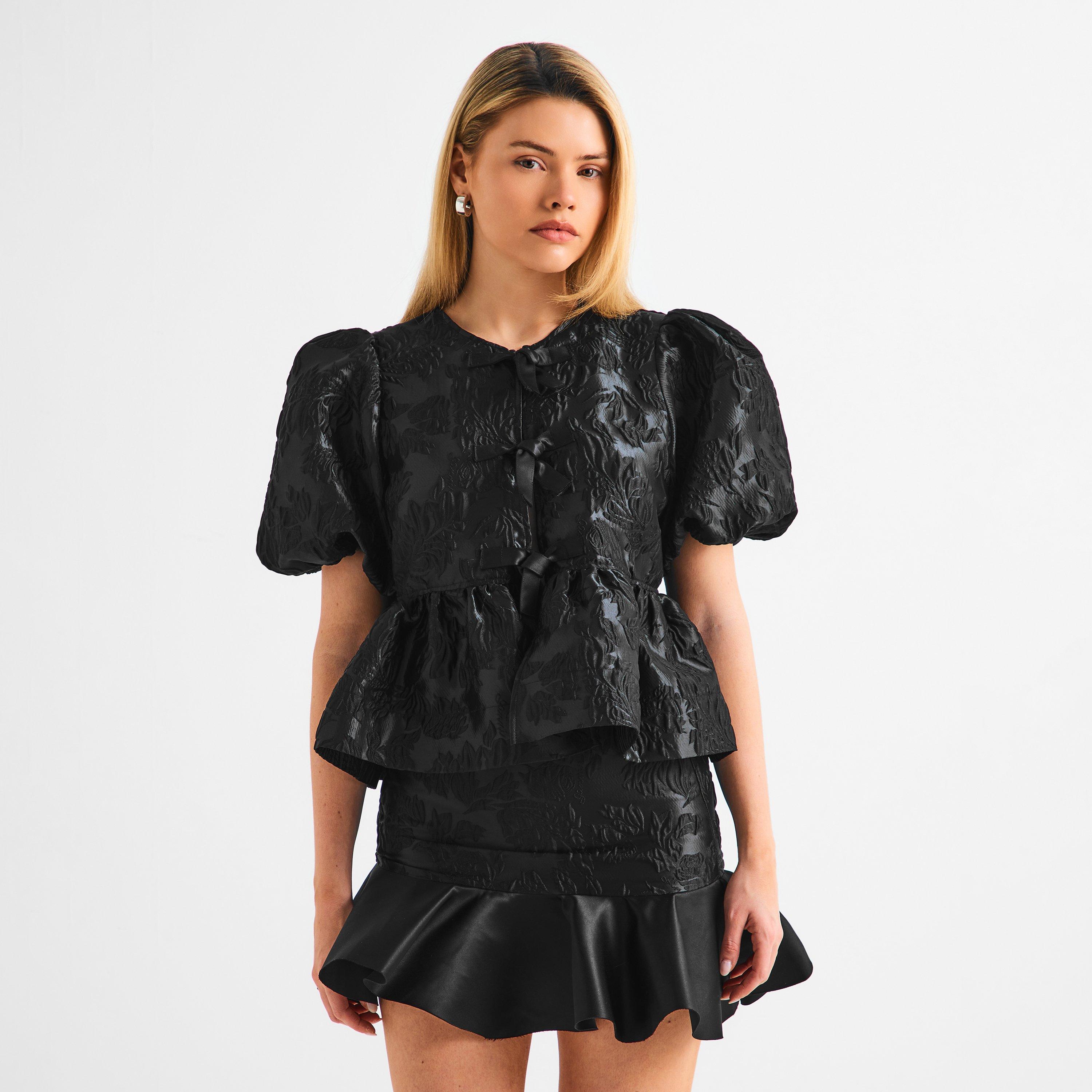 Black - Ganni - Ganni Stn Pplm Blse Ld62 - 3