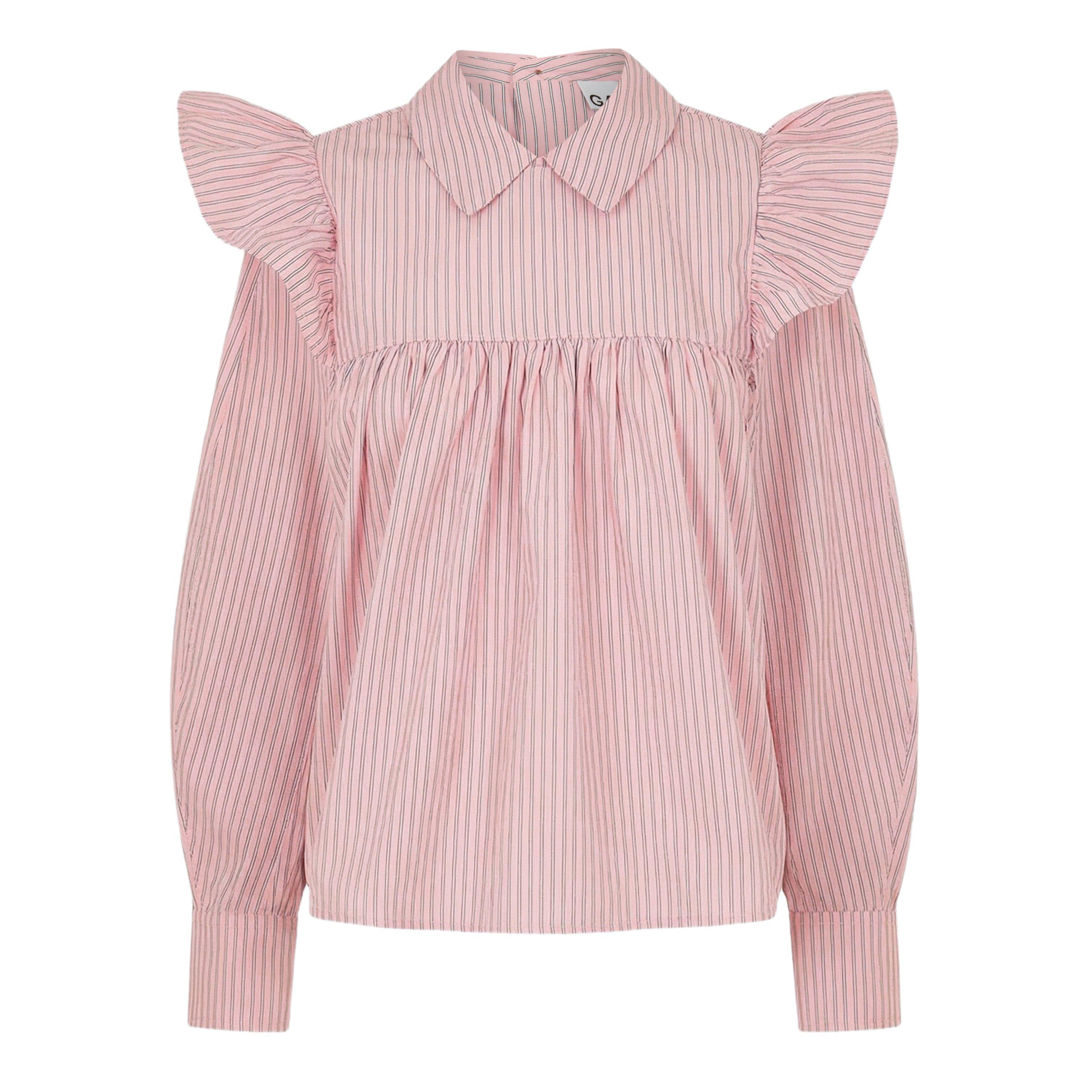 Ganni Women's Oxford Frill Pleated Top - Chalk Pink - Size 16 (42)