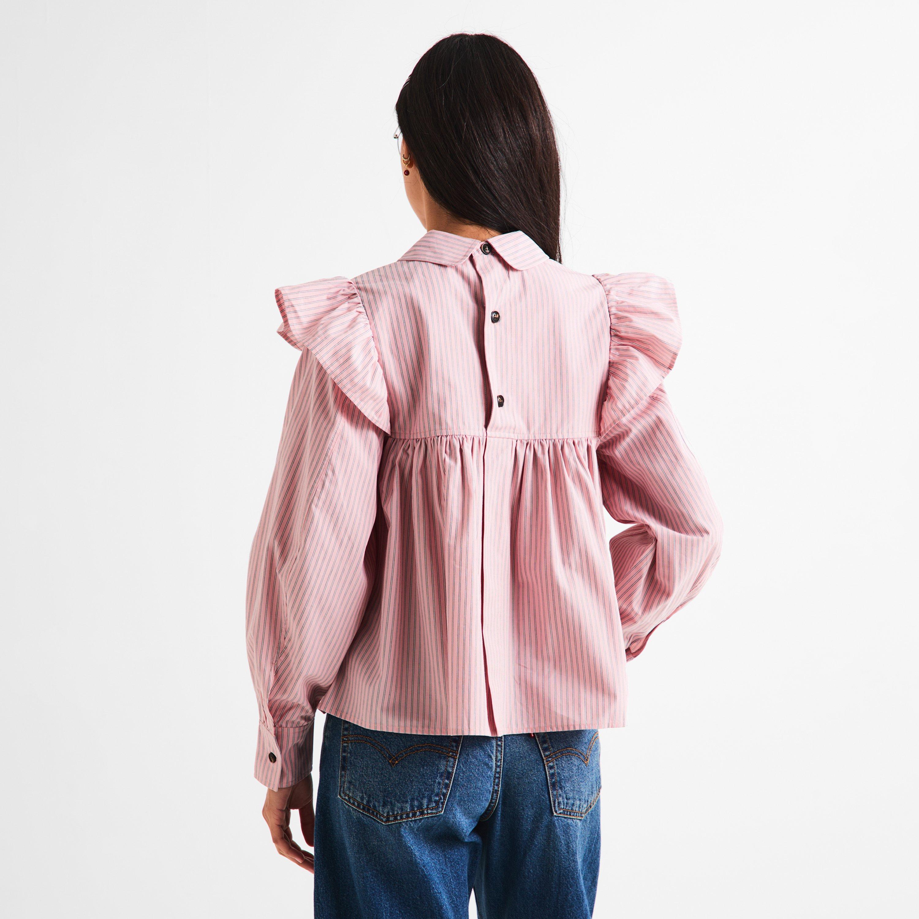 Chalk Pink - Ganni - Ganni Oxfrd Frll Bls Ld62 - 4