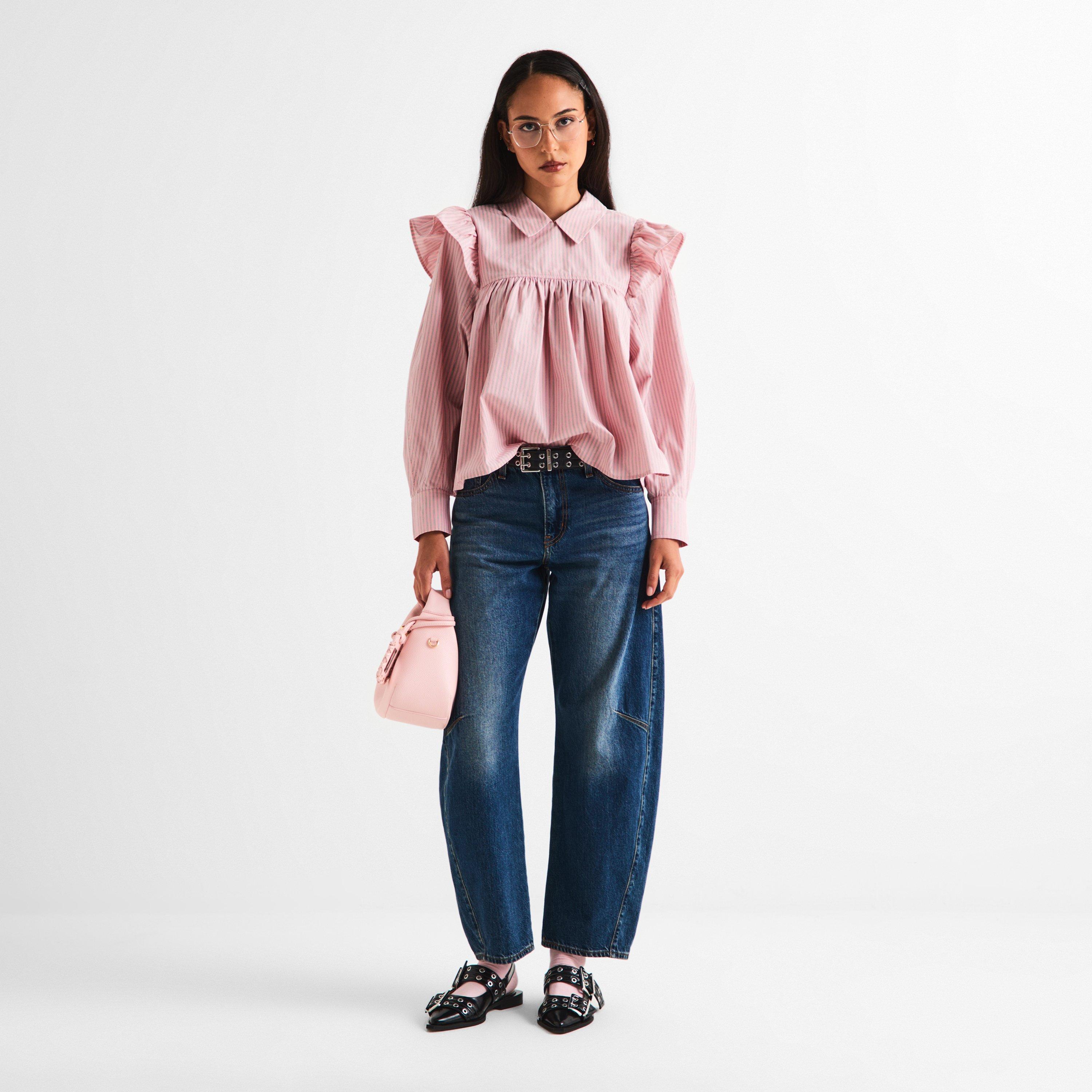 Chalk Pink - Ganni - Ganni Oxfrd Frll Bls Ld62 - 6