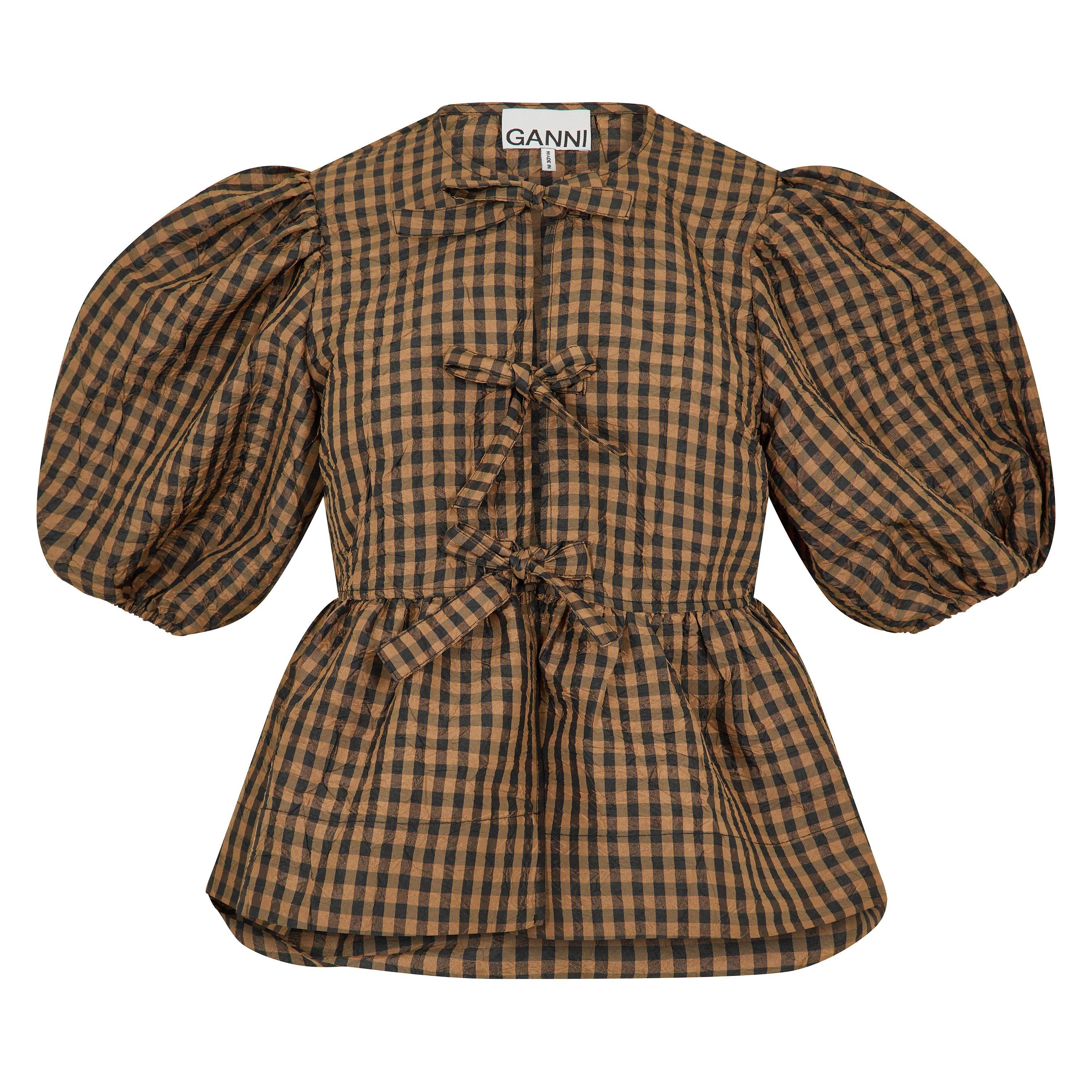 Ganni Women's Crinkle Peplum Blouse - Tobacco Brown - Size 14 (40)