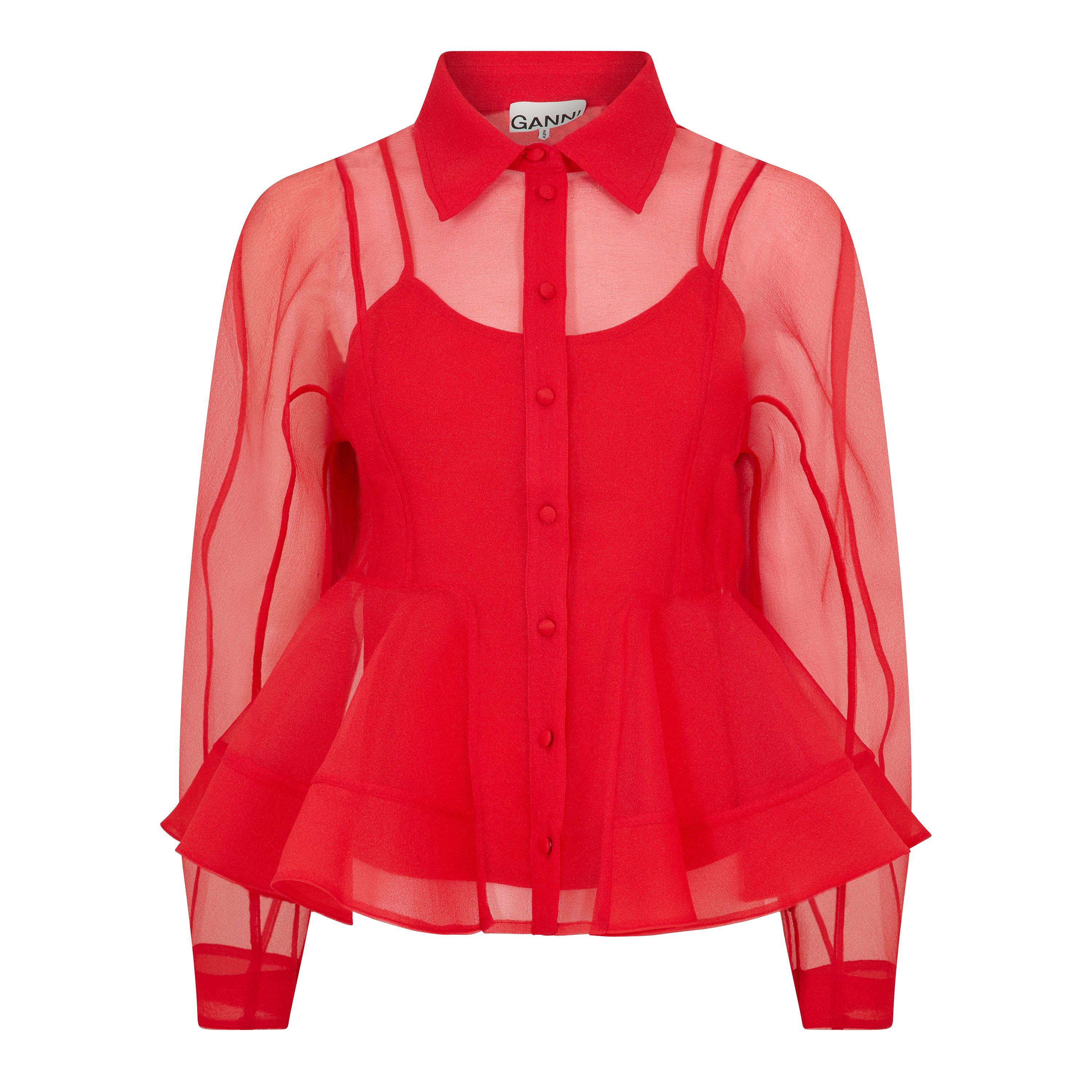 Ganni Women's Organised Peplum Blouse - Mars Red - Size 14 (40)