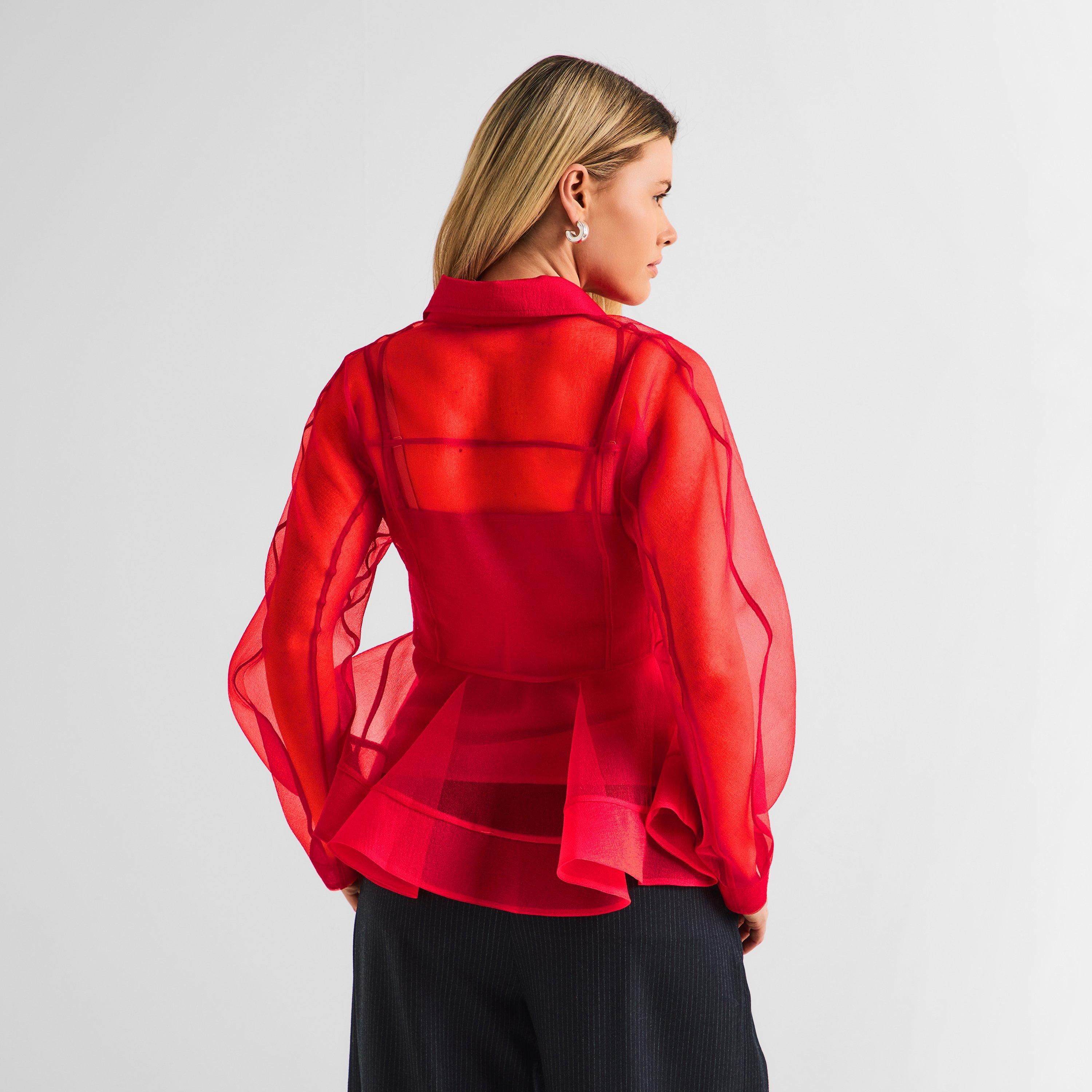 Mars Red - Ganni - Women's Organised Peplum Blouse - 4