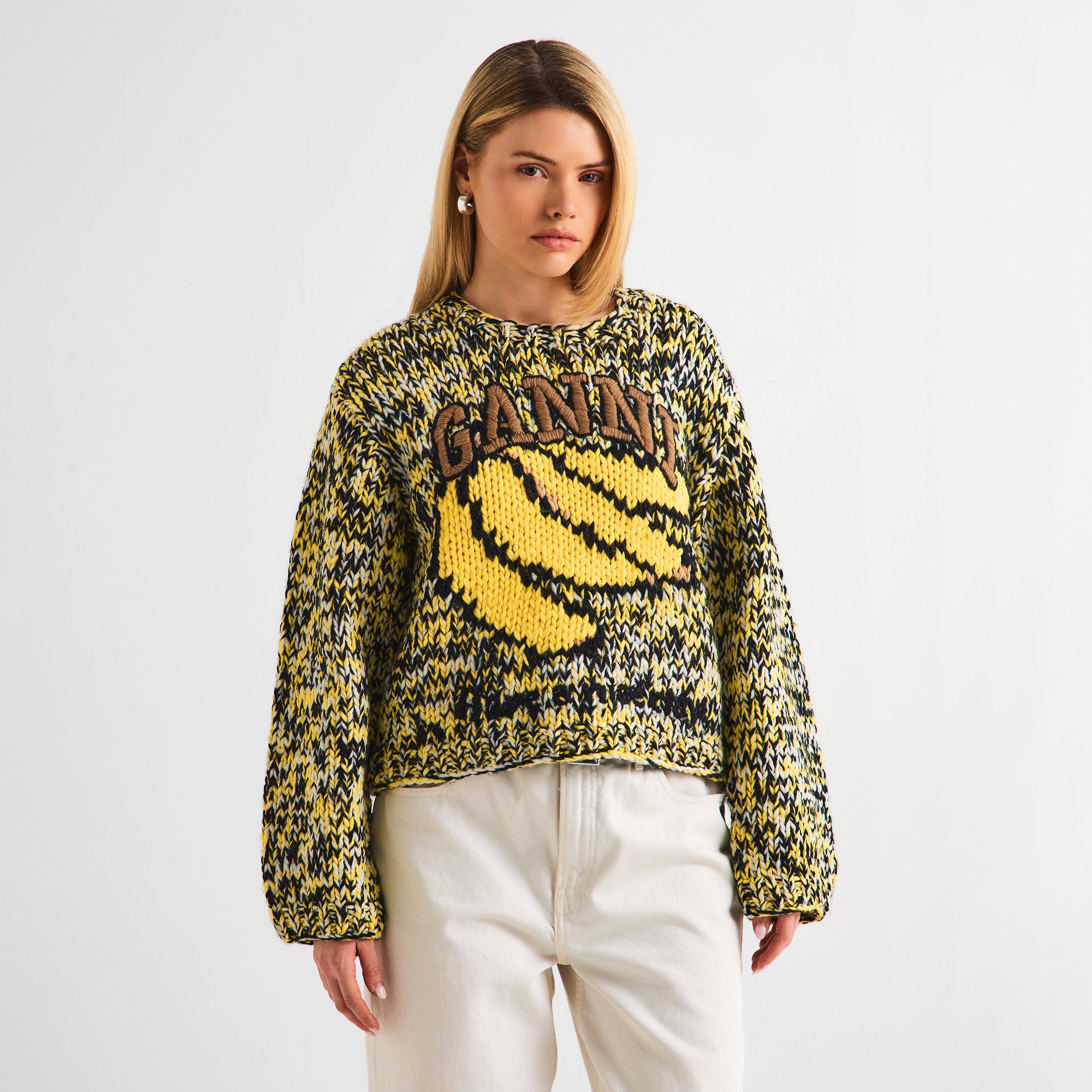 Blazing Yellow - Ganni - Women's Handknitted Crew Neck Jumper - 3