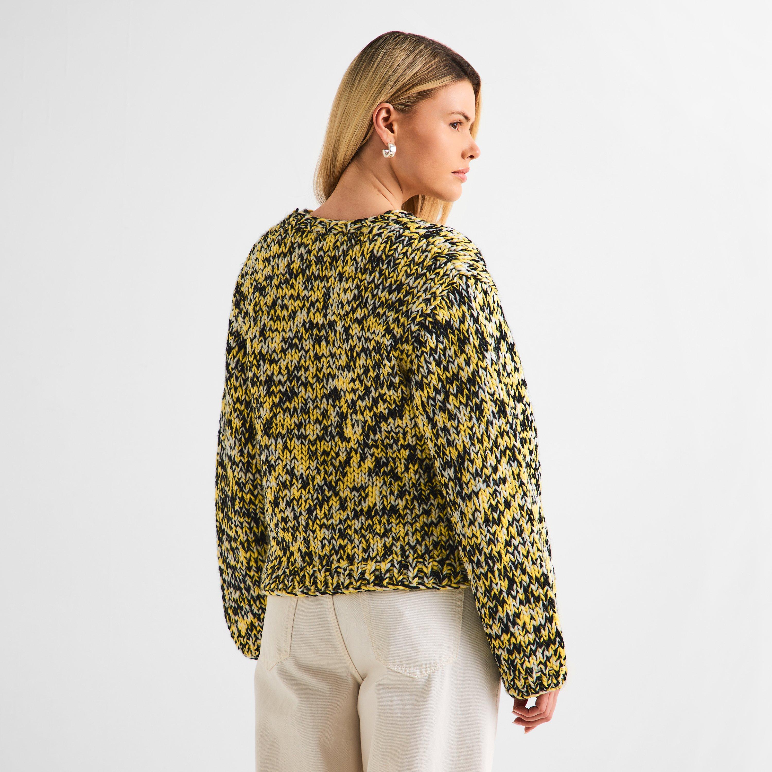 Blazing Yellow - Ganni - Women's Handknitted Crew Neck Jumper - 4