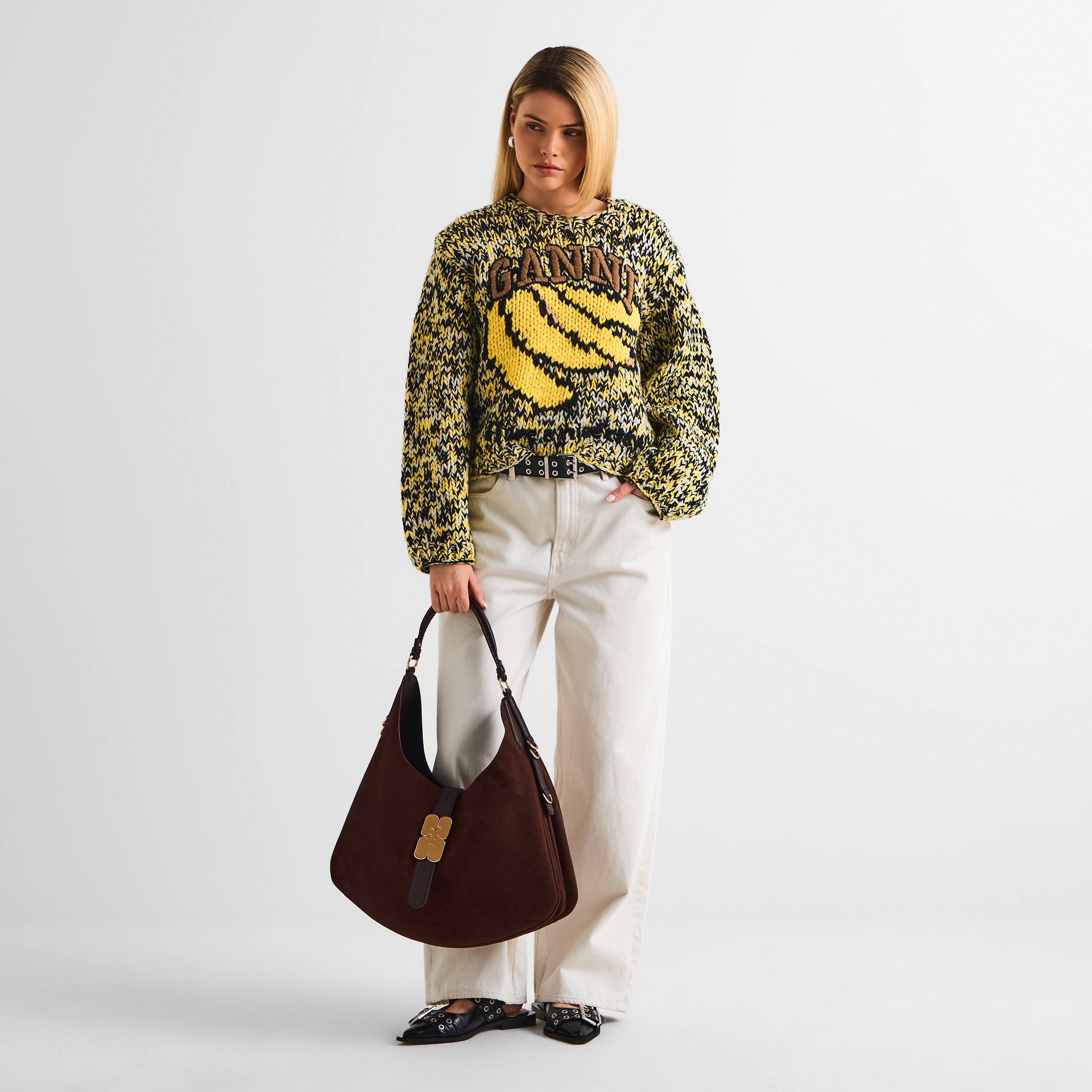 Blazing Yellow - Ganni - Women's Handknitted Crew Neck Jumper - 6