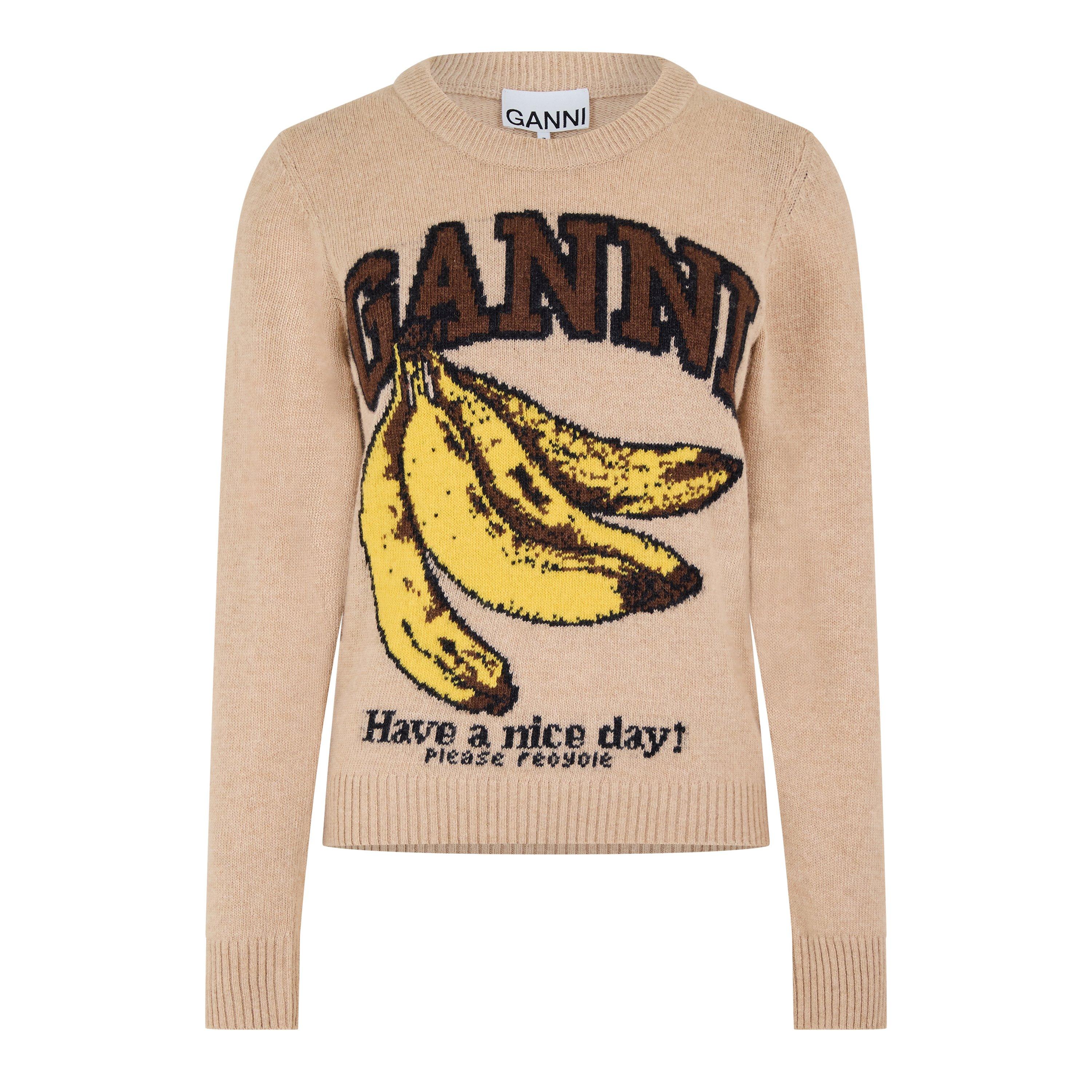 Ganni Women's Graphic Wool Crew Neck Jumper - Camel - Size 6 (32)