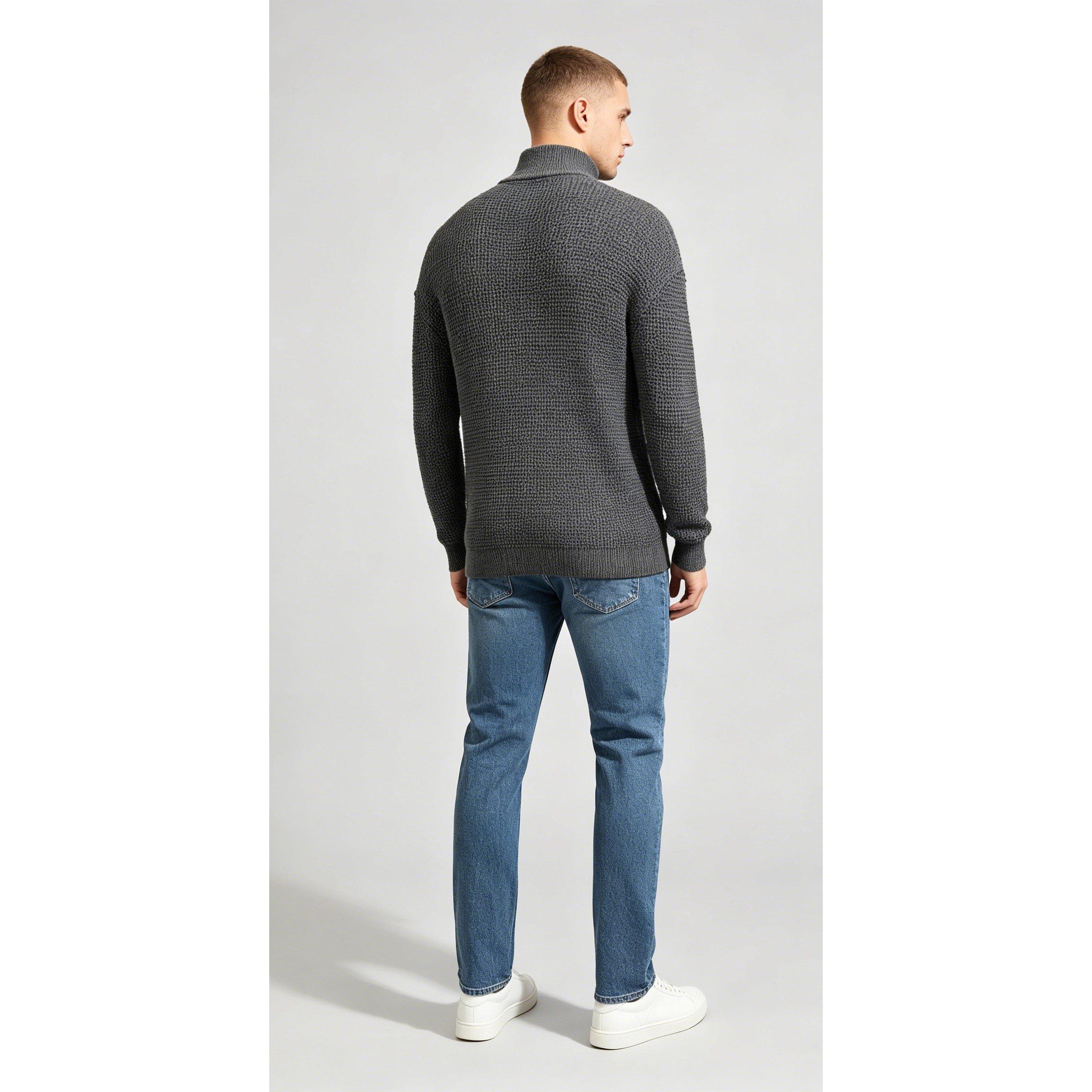 Grey - Firetrap - Men's 1/4 Zip Cable Knit Funnel Neck Jumper - 2