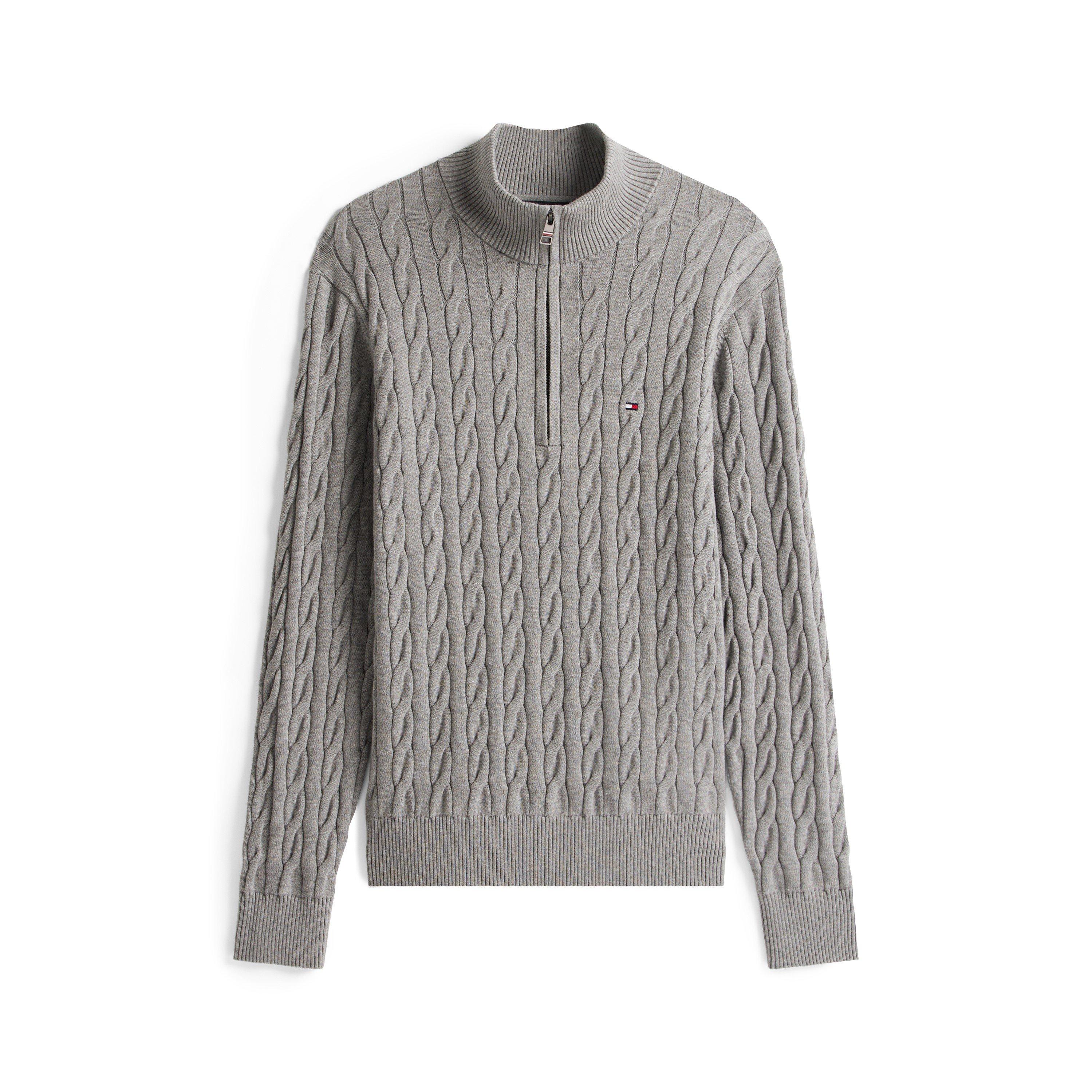 Tommy Hilfiger Men's Classic Cotton Cable Zip Mock - Grey - 2XL