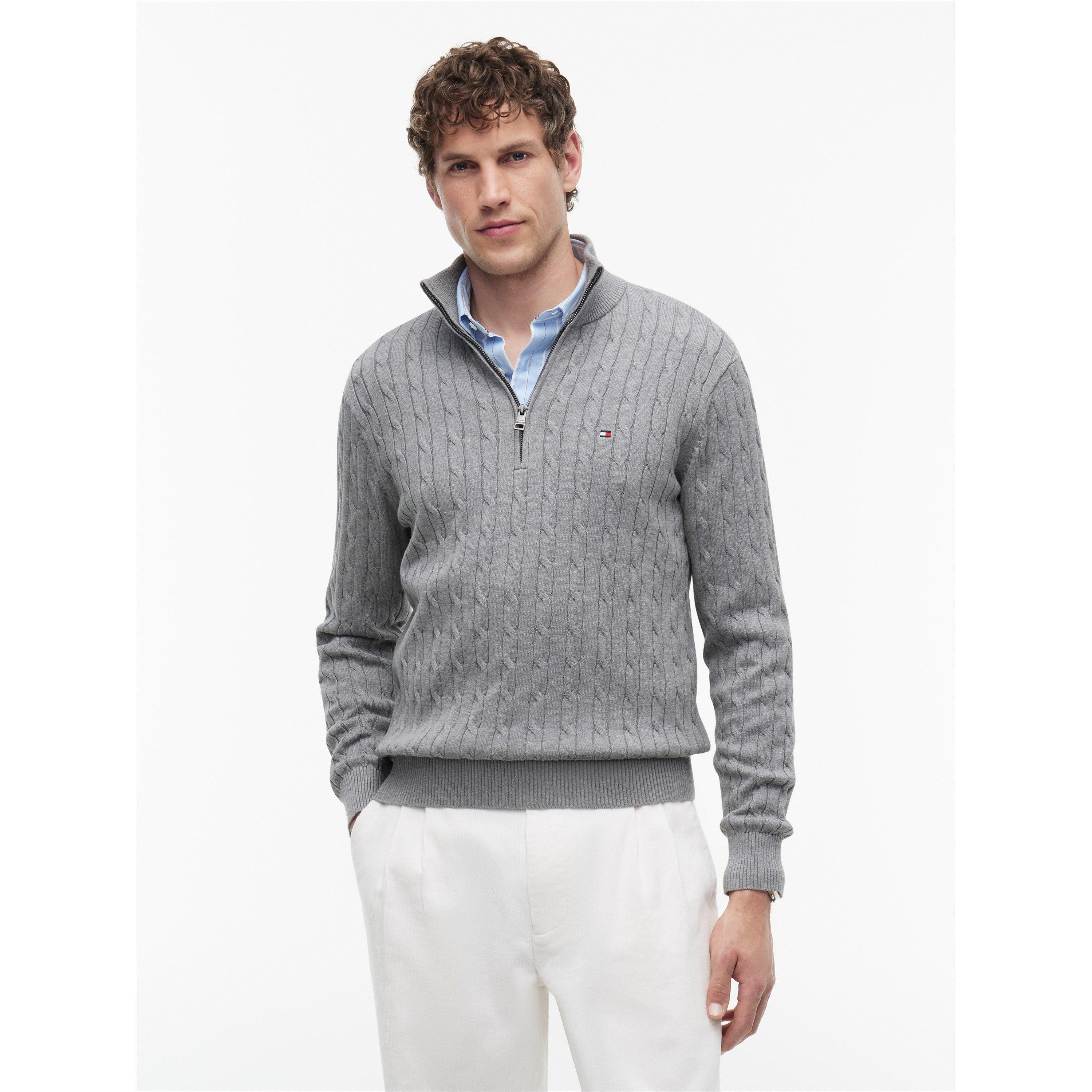 Grey - Tommy Hilfiger - Tommy Hilfiger Classic Cotton Cable Zip Mock - 2