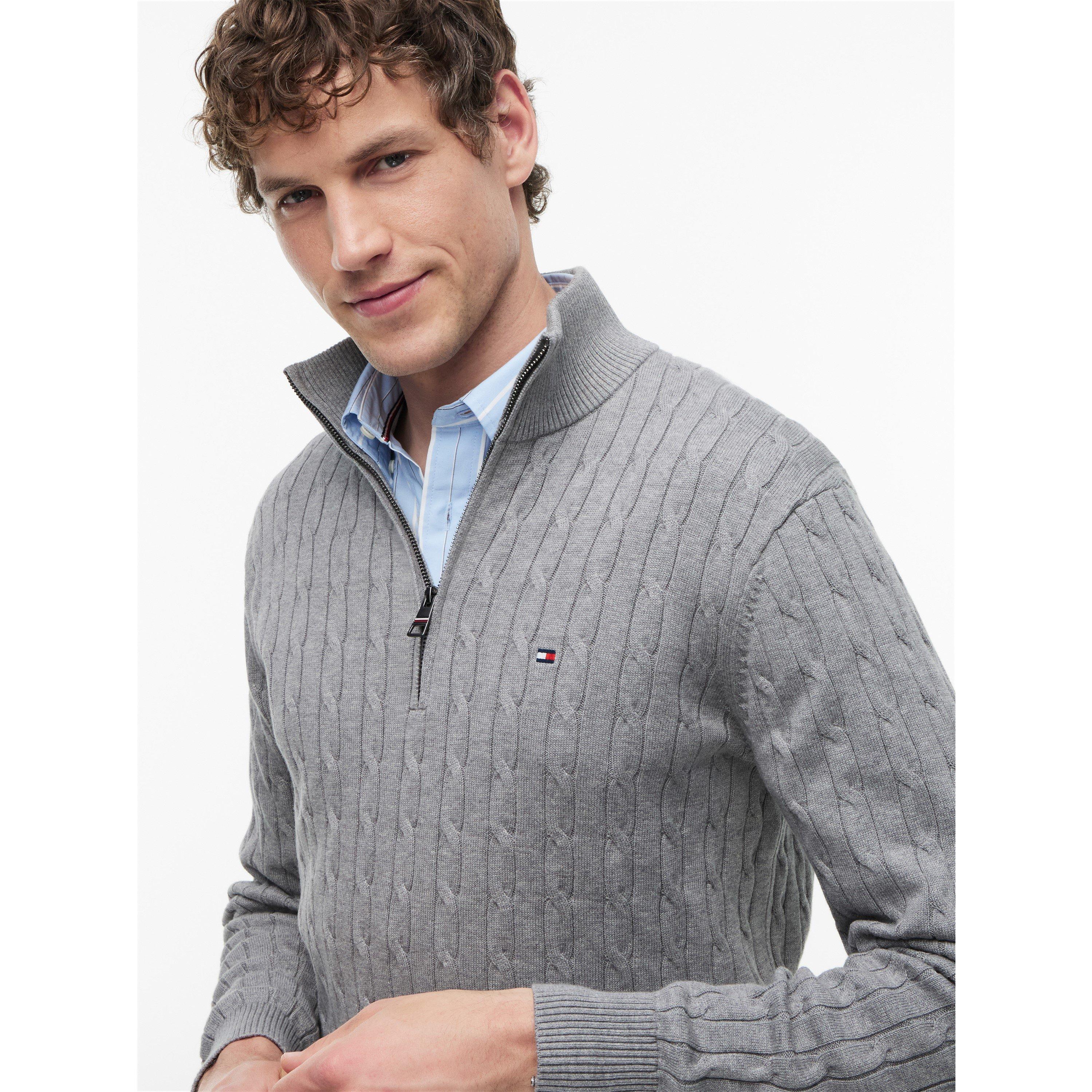 Grey - Tommy Hilfiger - Tommy Hilfiger Classic Cotton Cable Zip Mock - 3