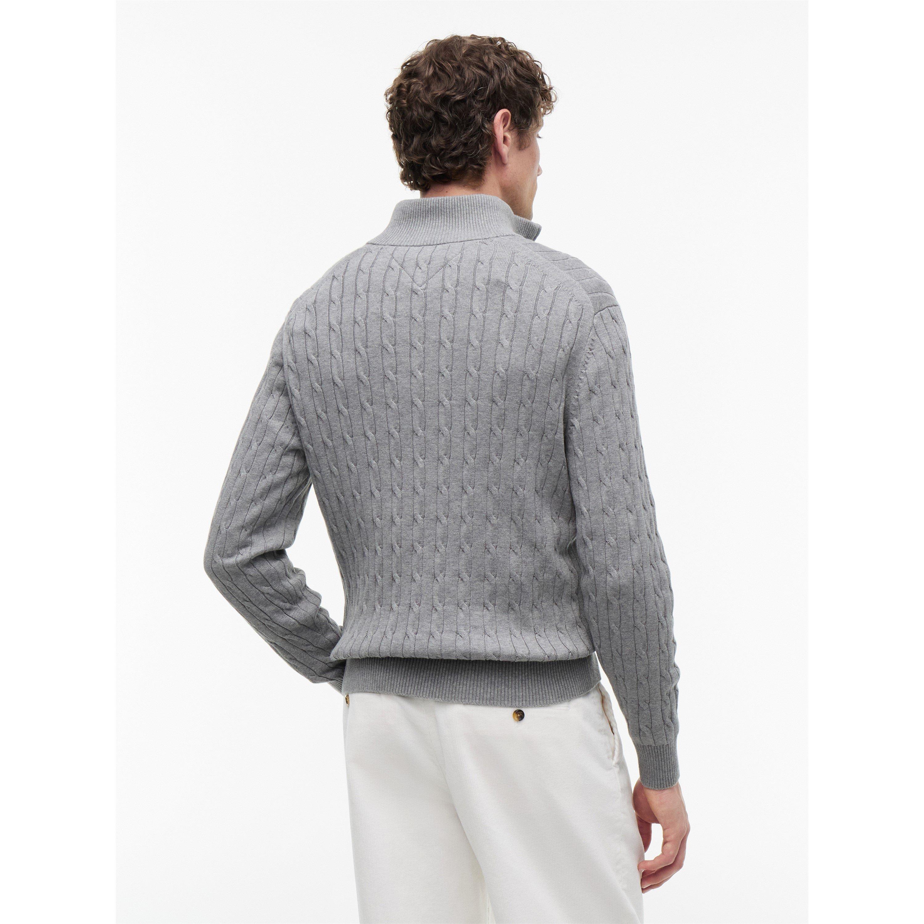 Grey - Tommy Hilfiger - Tommy Hilfiger Classic Cotton Cable Zip Mock - 5