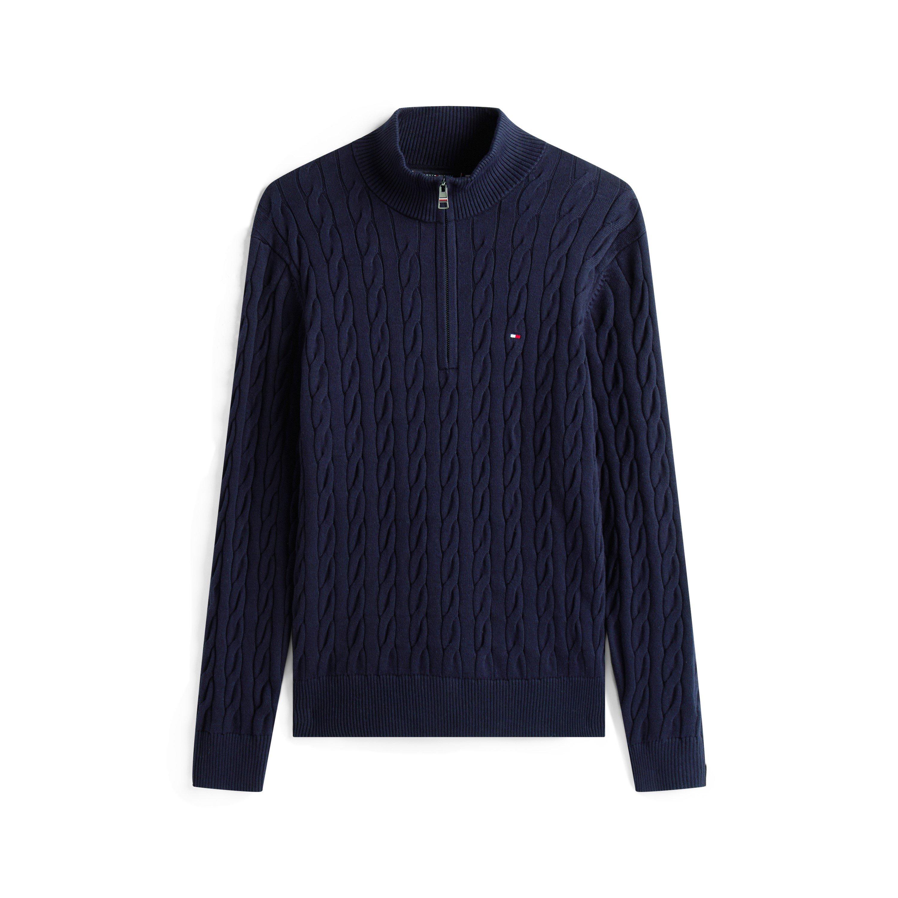 Tommy Hilfiger Men's Classic Cotton Cable Zip Mock - Navy - M