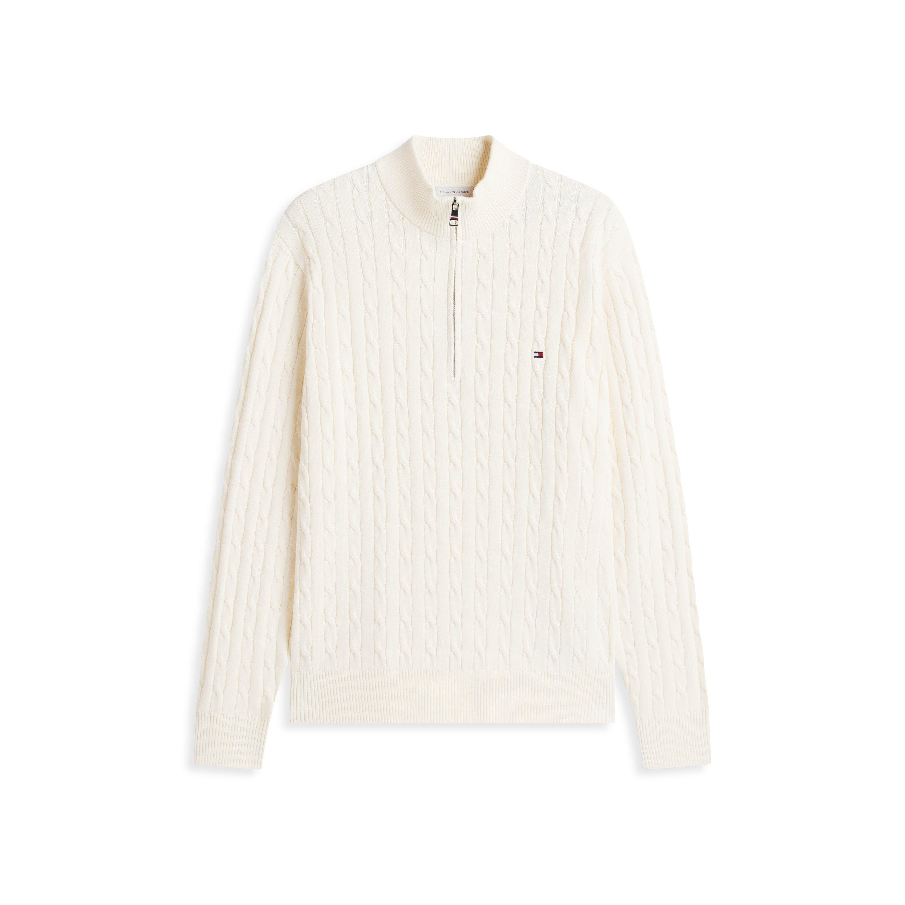 Tommy Hilfiger Men's Cotton 1/4-Zip Mock-Neck Cable Knit Jumper
