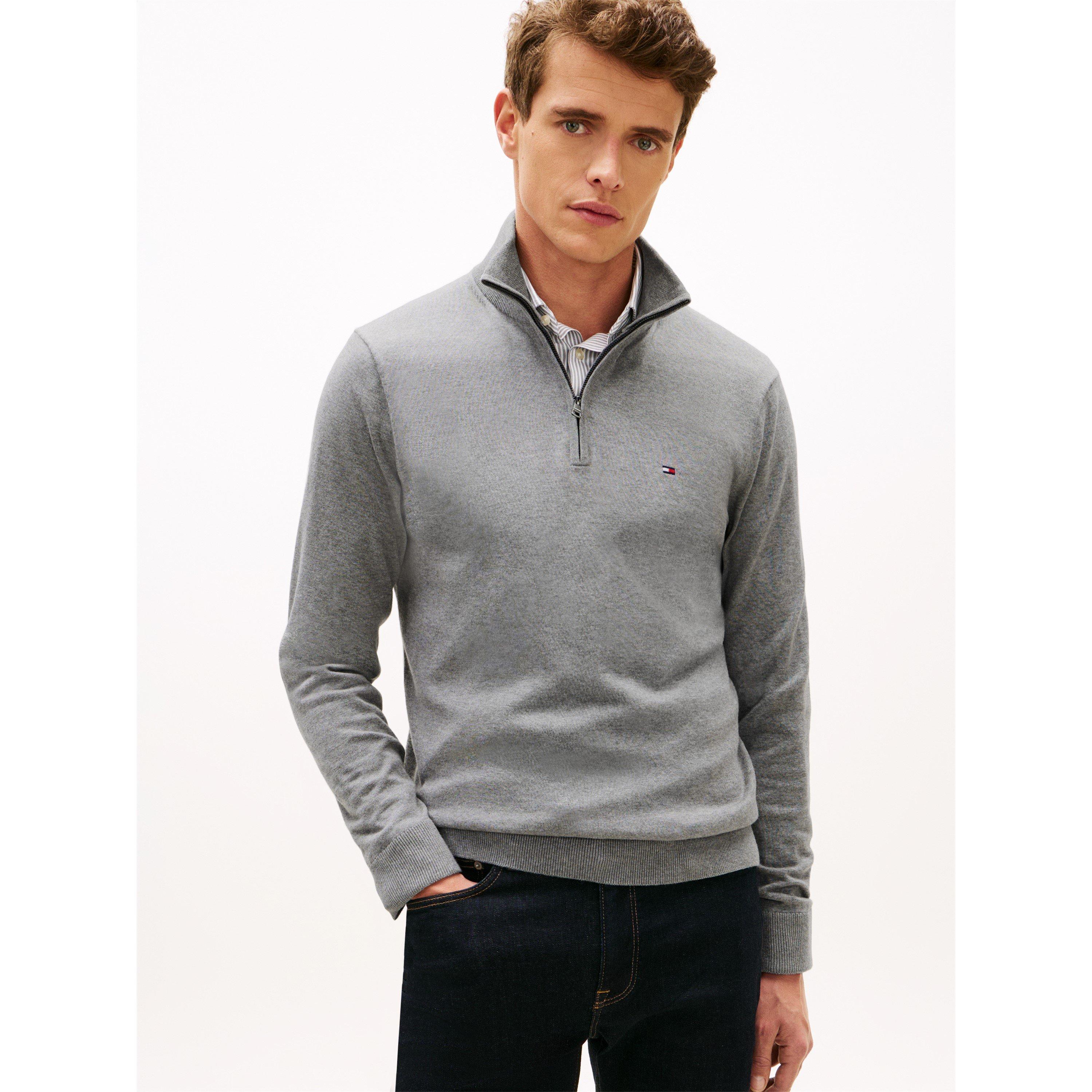 Grey - Tommy Hilfiger - Tommy Hilfiger Essential Cotton Zip Mock - 2