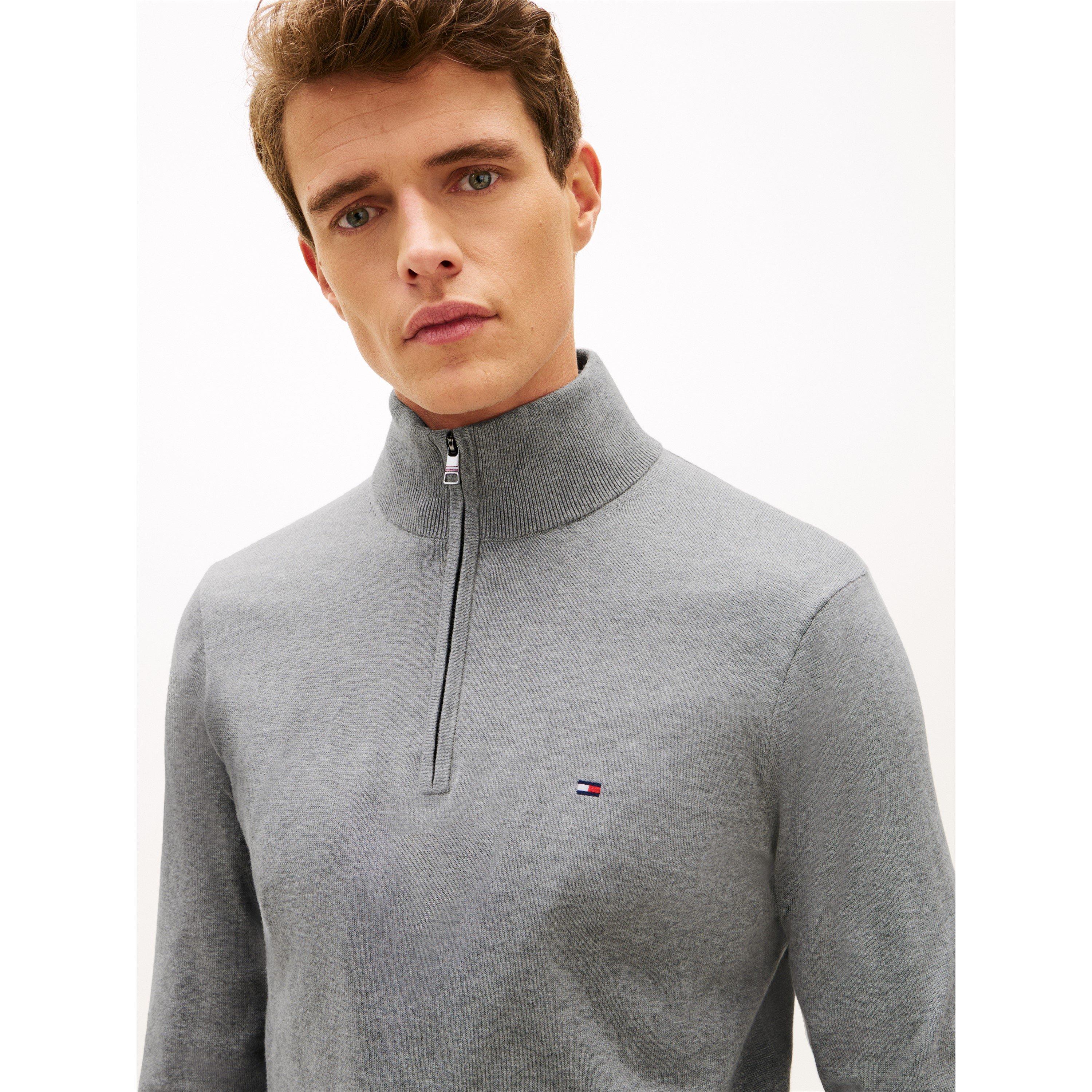 Grey - Tommy Hilfiger - Tommy Hilfiger Essential Cotton Zip Mock - 3