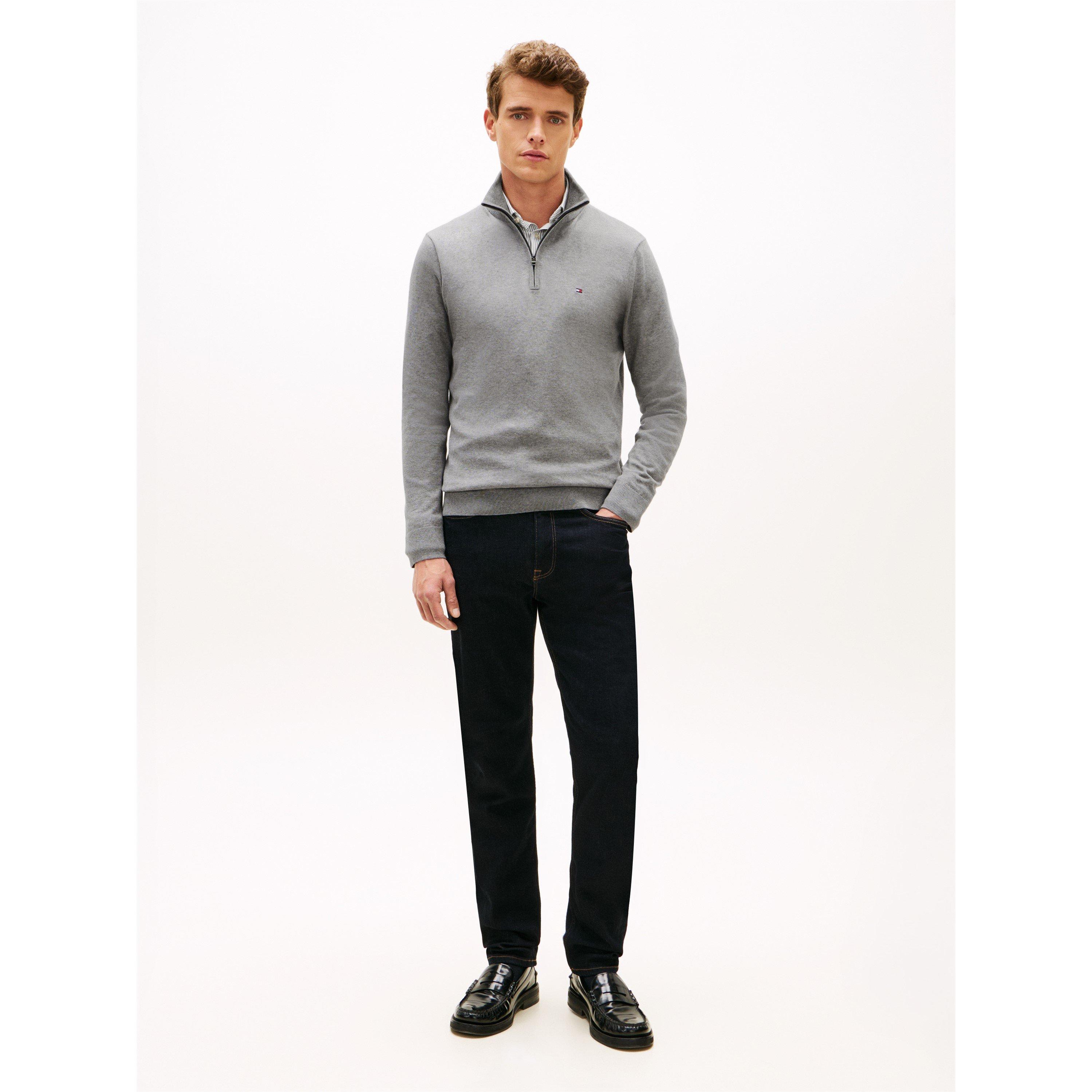 Grey - Tommy Hilfiger - Tommy Hilfiger Essential Cotton Zip Mock - 4