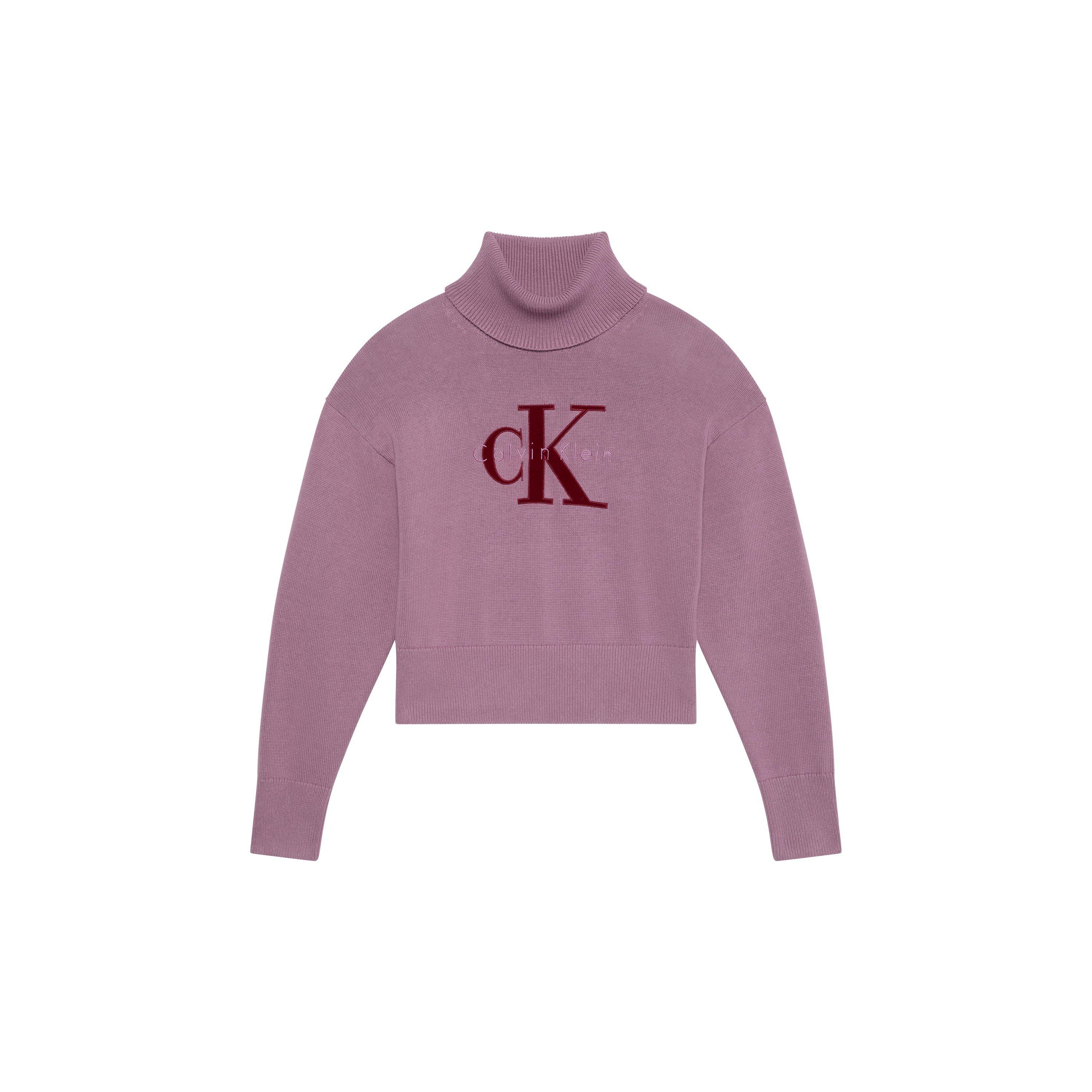 Calvin Klein Jeans Women's Logo Fine Knit Cropped Turtle-Neck Jumper