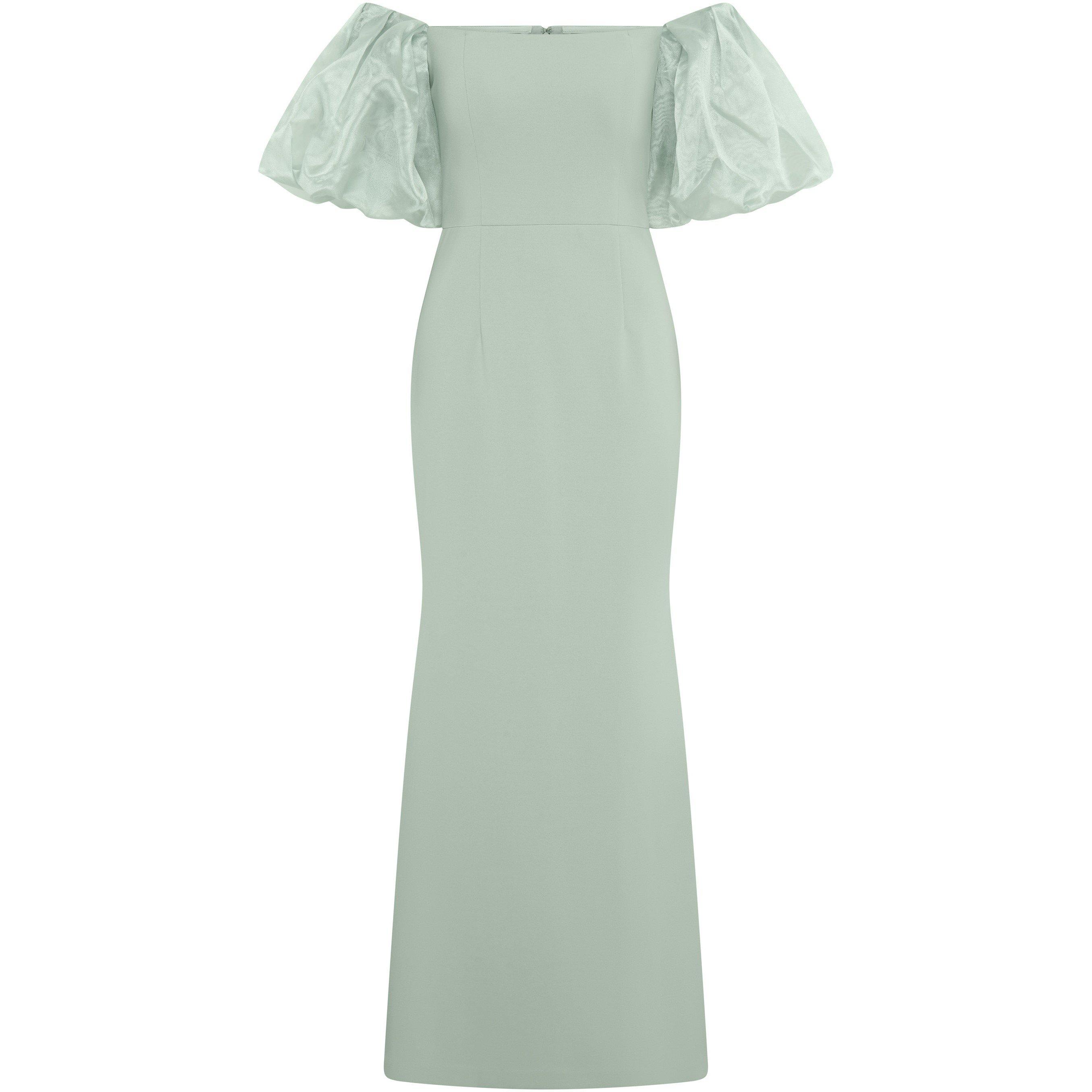 Gina Bacconi Women's Sage Indigo Puff-Sleeve Maxi Dress - 14