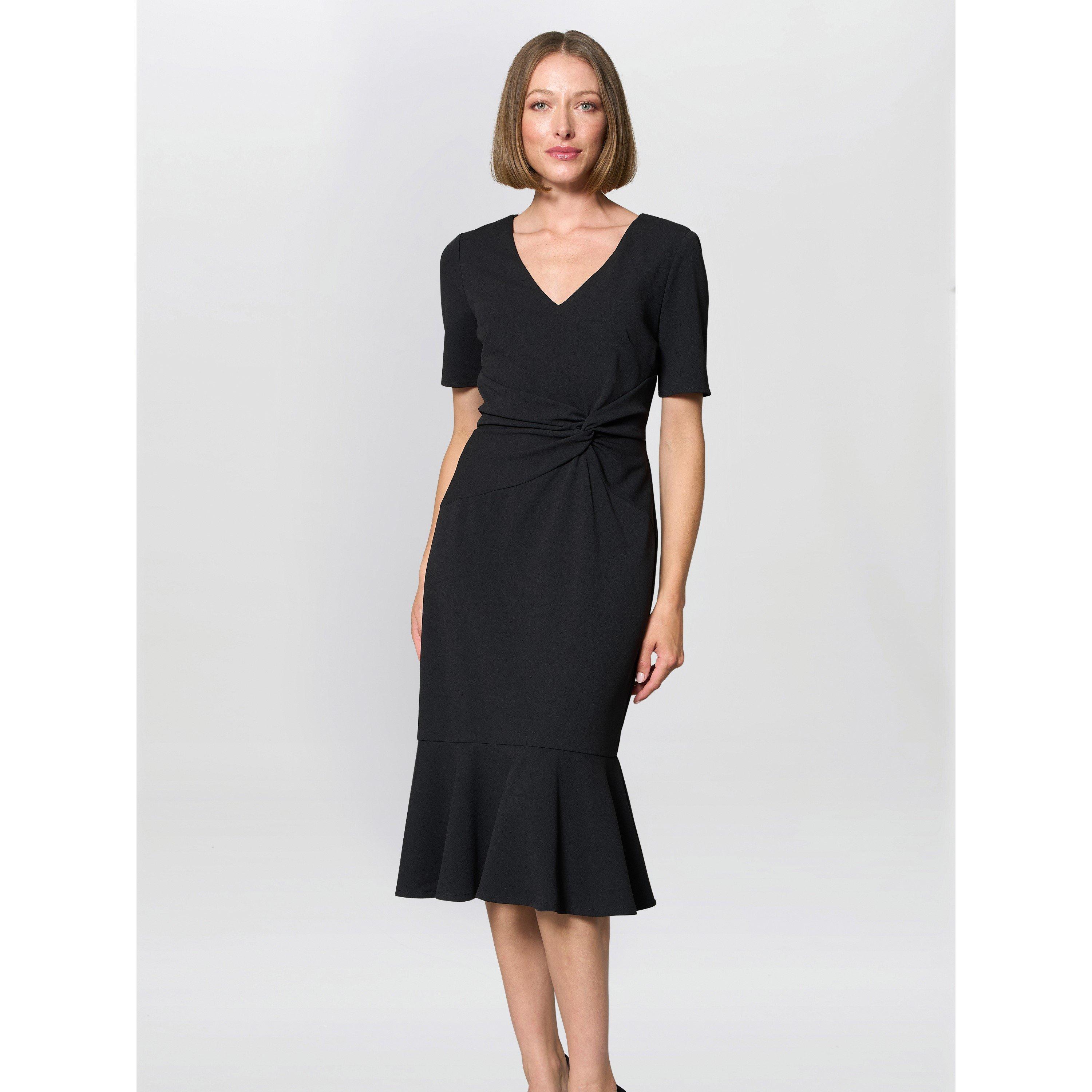 Black - Gina Bacconi - Kiara V Neck Twist Midi Dress - 2