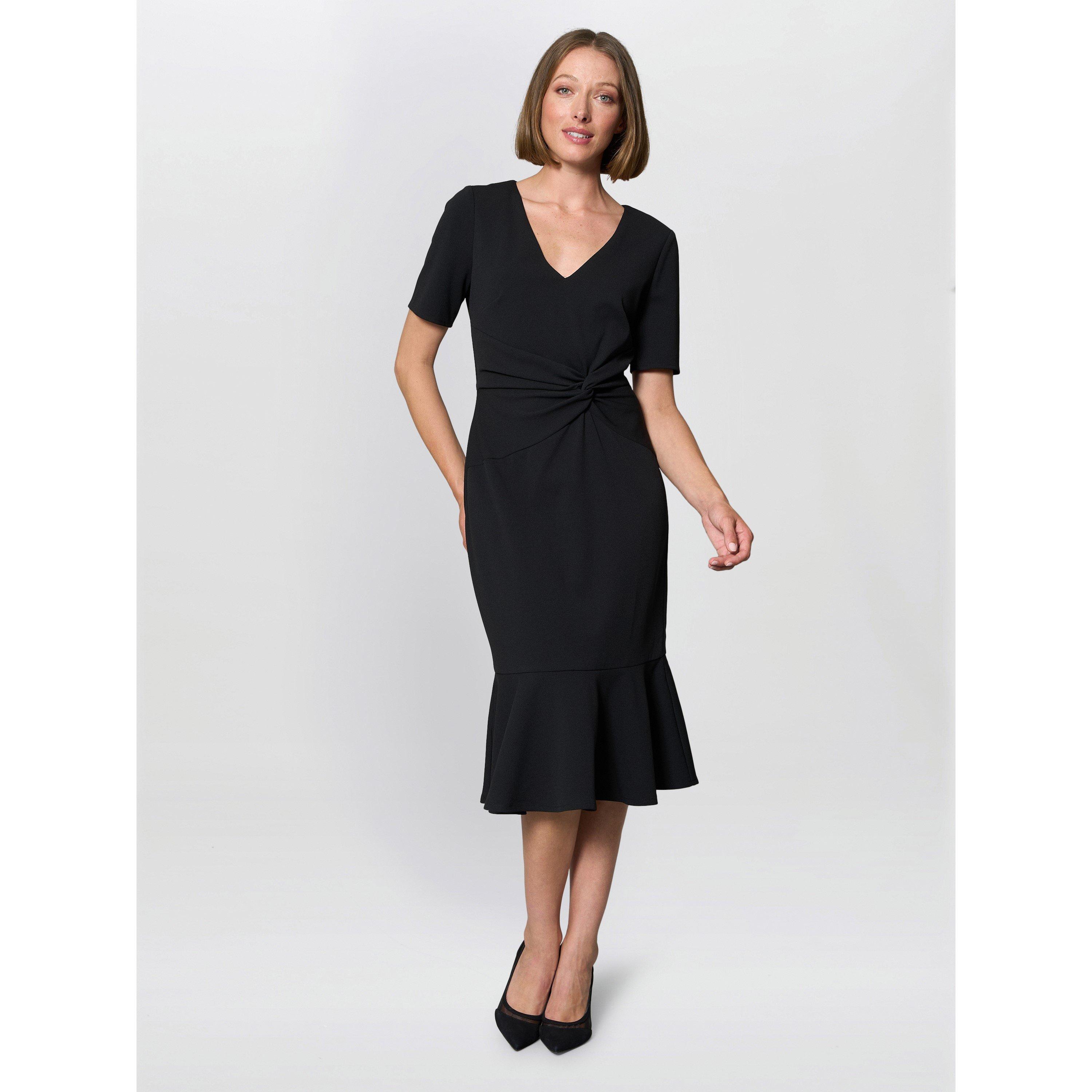 Black - Gina Bacconi - Kiara V Neck Twist Midi Dress - 4