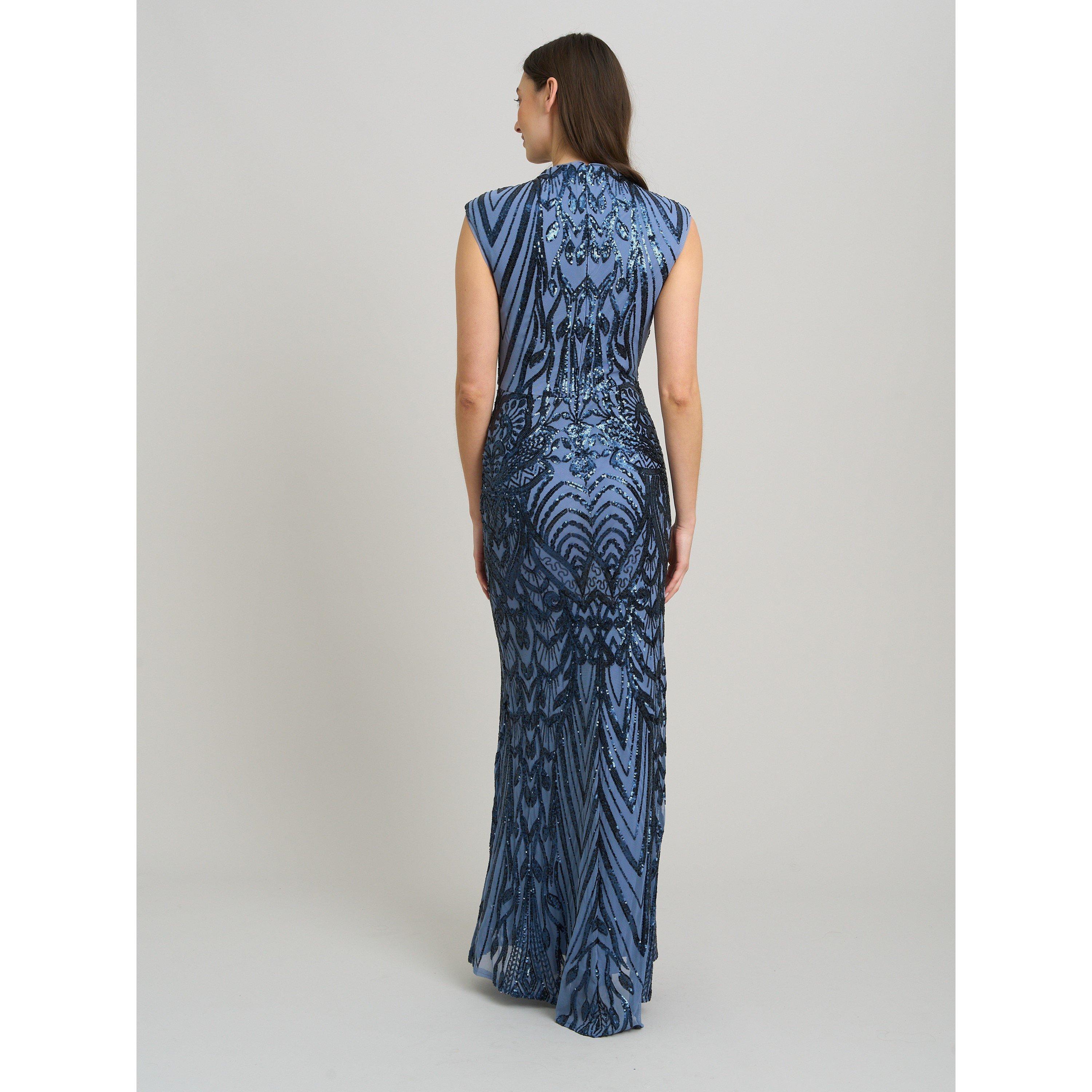 Blue - Gina Bacconi - Felice Sequin Embellished Maxi Dress - 3